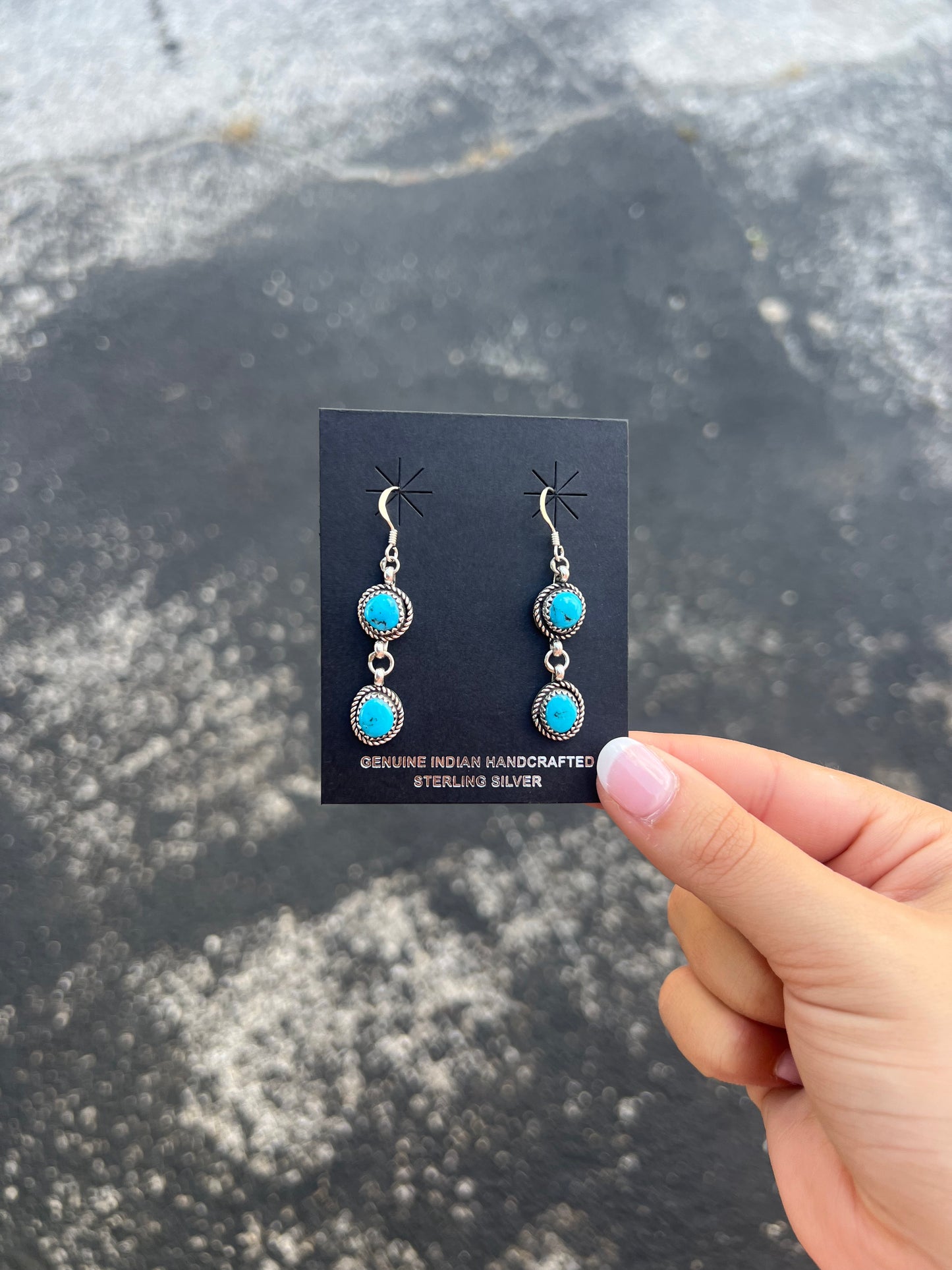 Genuine Kingman Turquoise 2 Stone Sterling Silver Dangle Earrings