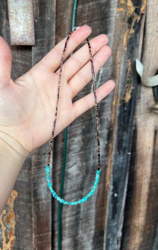 Authentic Turquoise Nugget and Brown Heishi Necklace