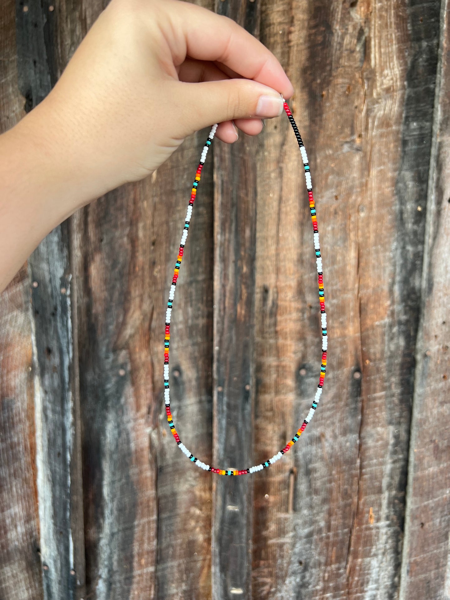 White Seed Bead Multi Color Necklace