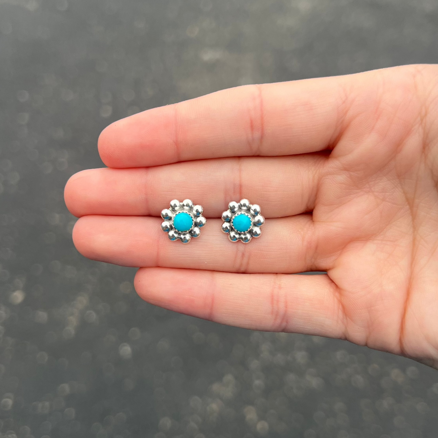 Genuine Turquoise or Spiny Oyster Sterling Silver Flower Earrings