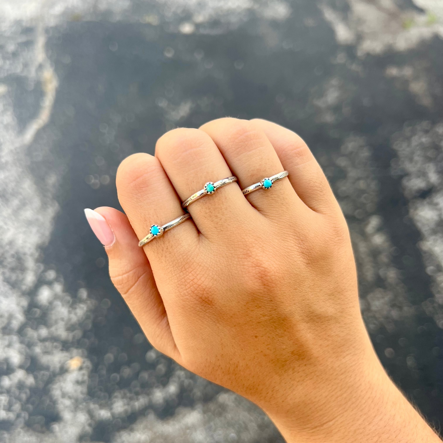 The Lil' Bitty Turquoise Stamped Sterling Silver Ring