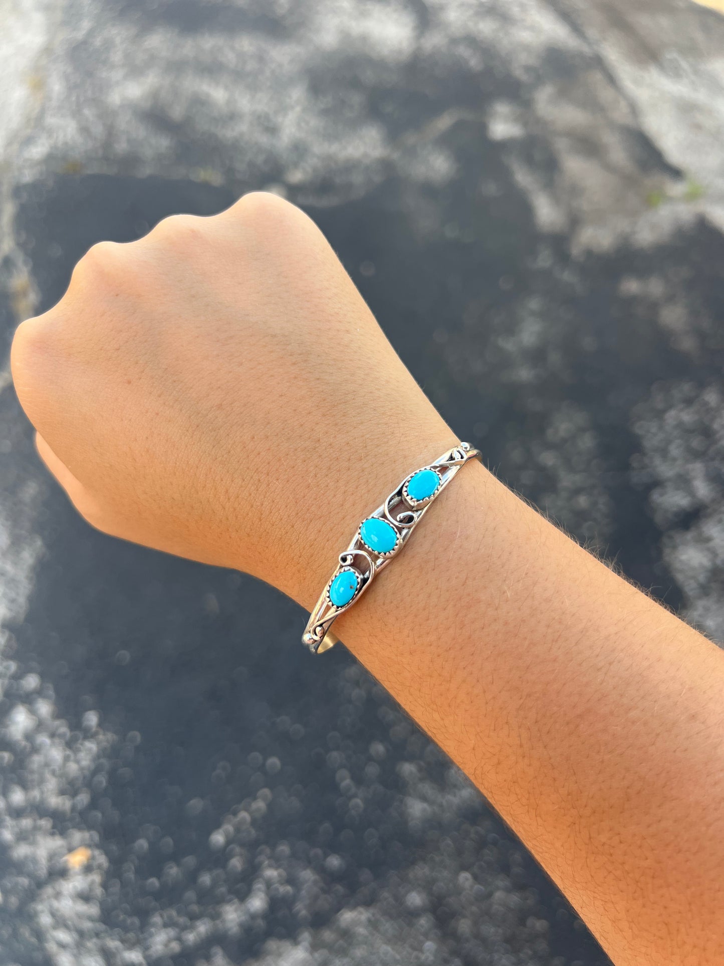 Sleeping Beauty Three Stone Turquoise Bracelet
