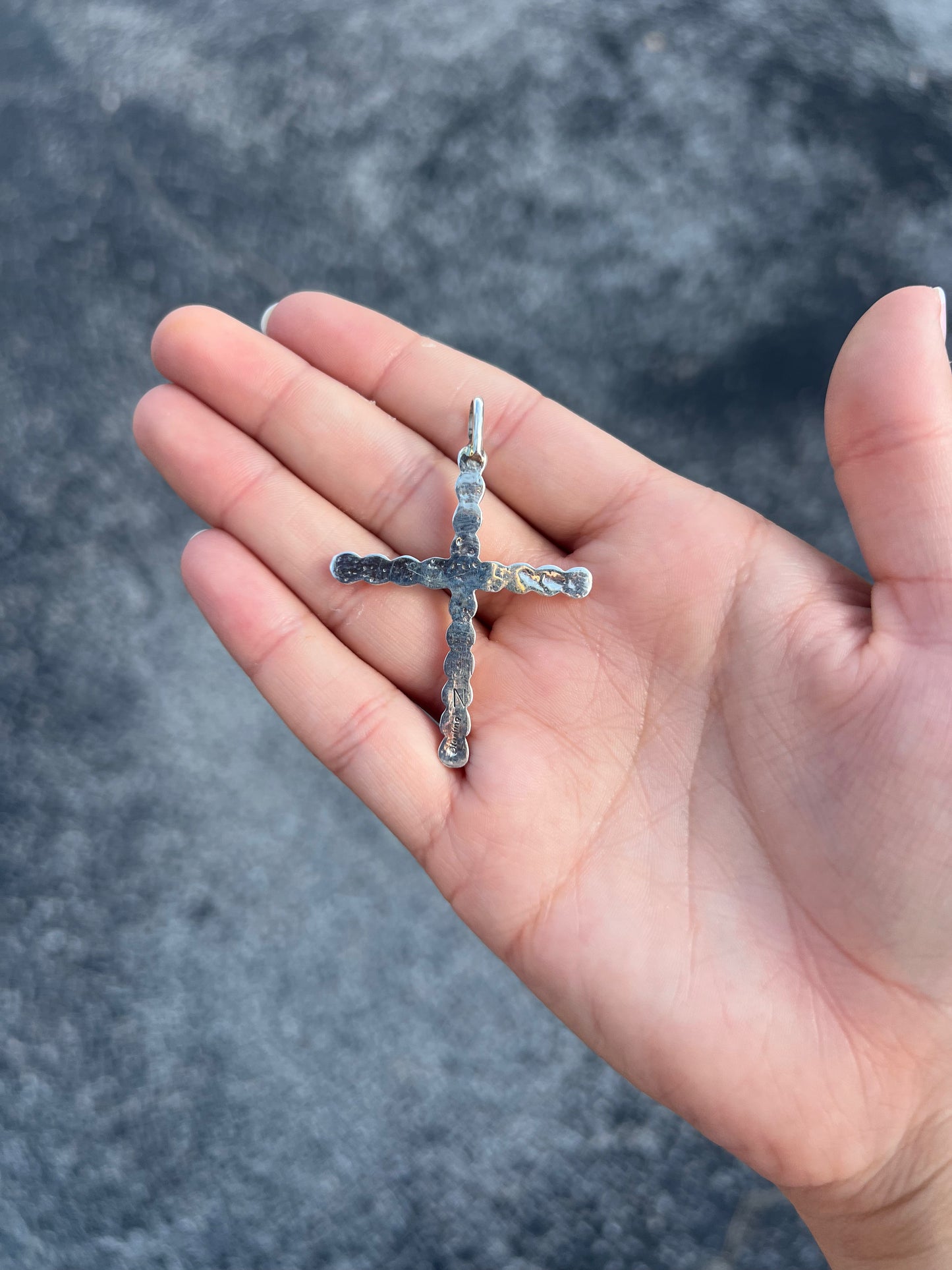 Navajo Pearls Sterling Silver Cross Pendant with Genuine Turquoise Stone