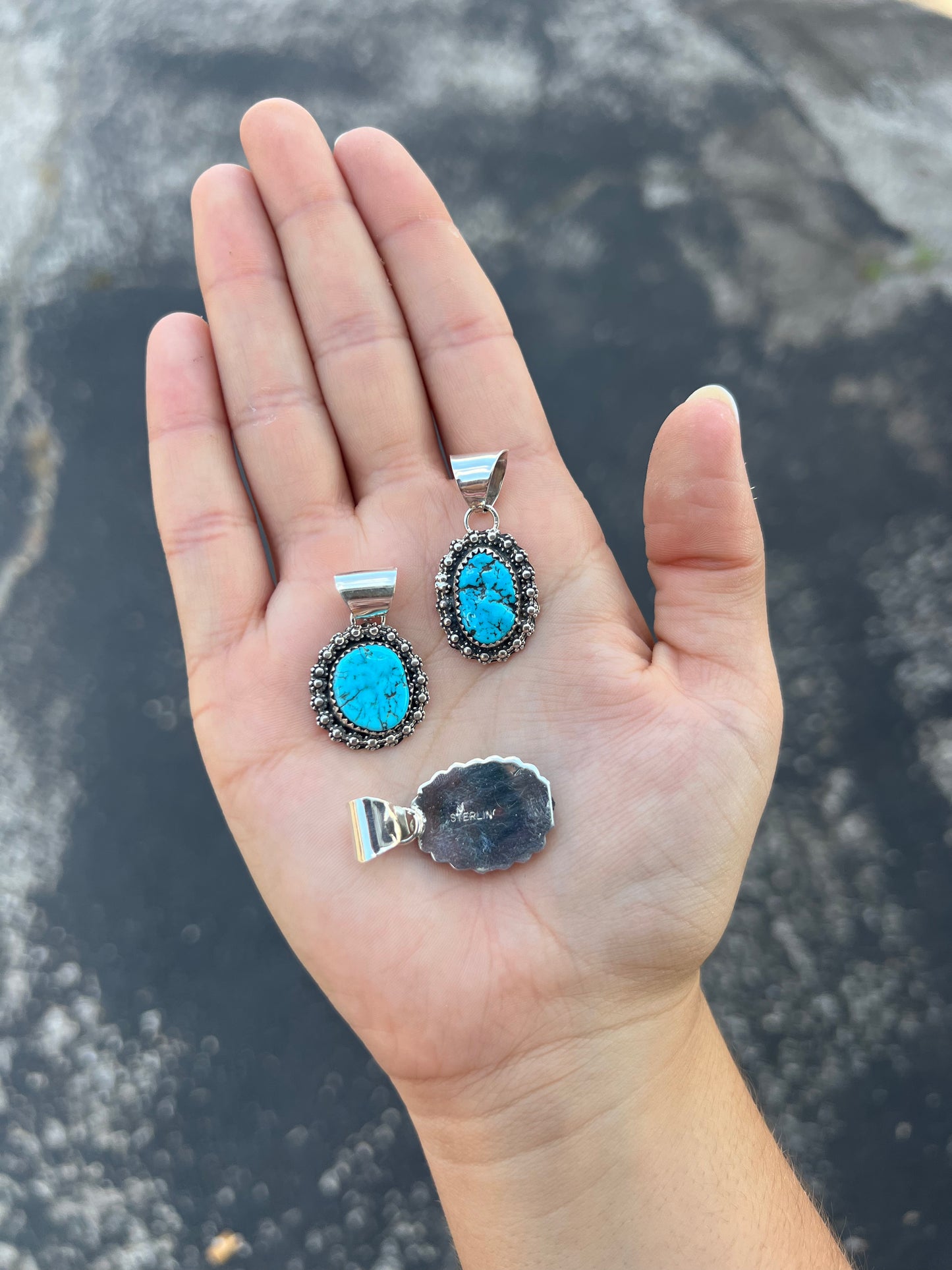 Kingman Turquoise Beaded Sterling Silver Pendant