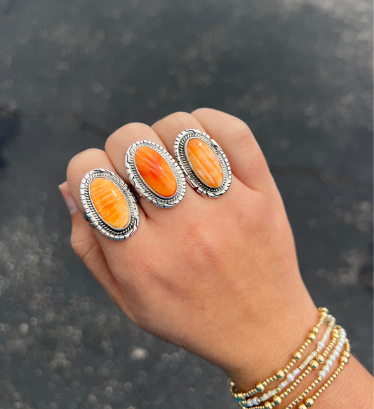 Orange Spiny Oyster Oval Sterling Silver Statement Ring