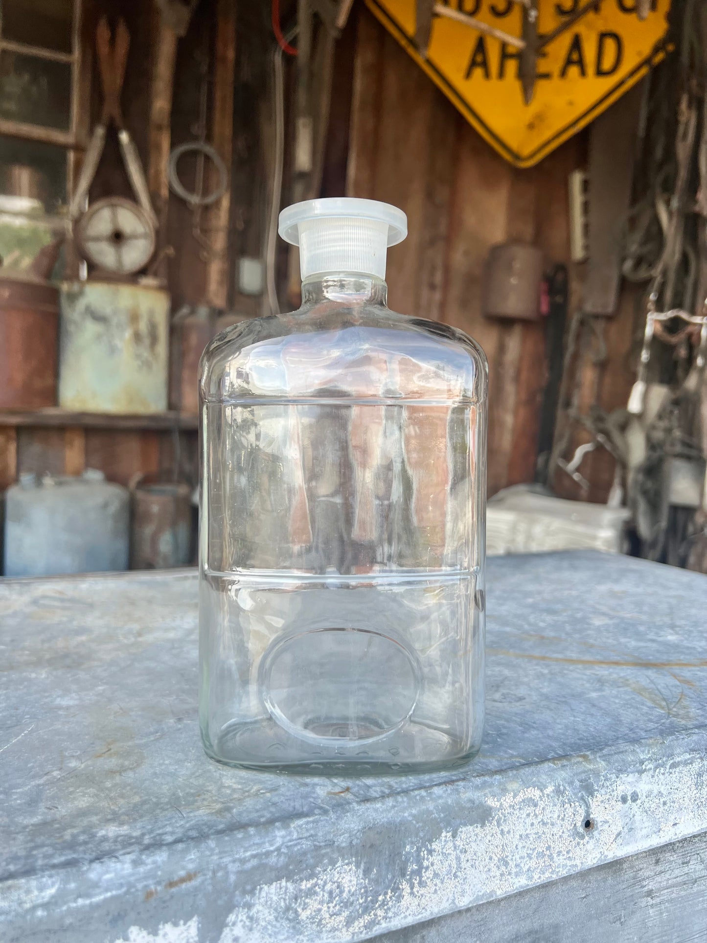 Vintage J & J Glass Apothecary Bottle with Plastic Screw on Lid