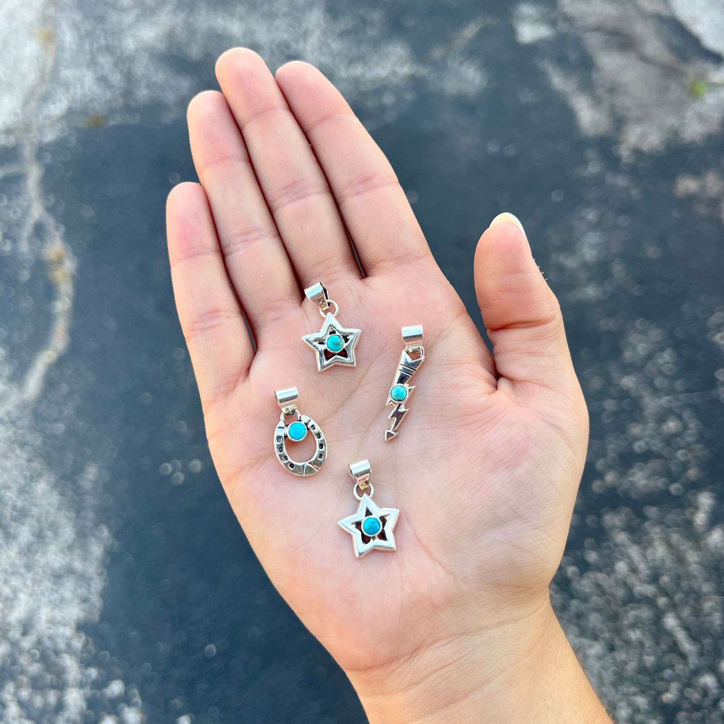 Genuine Turquoise Sterling Silver Star, Lightning Bolt, Arrowhead, or Horseshoe Pendant