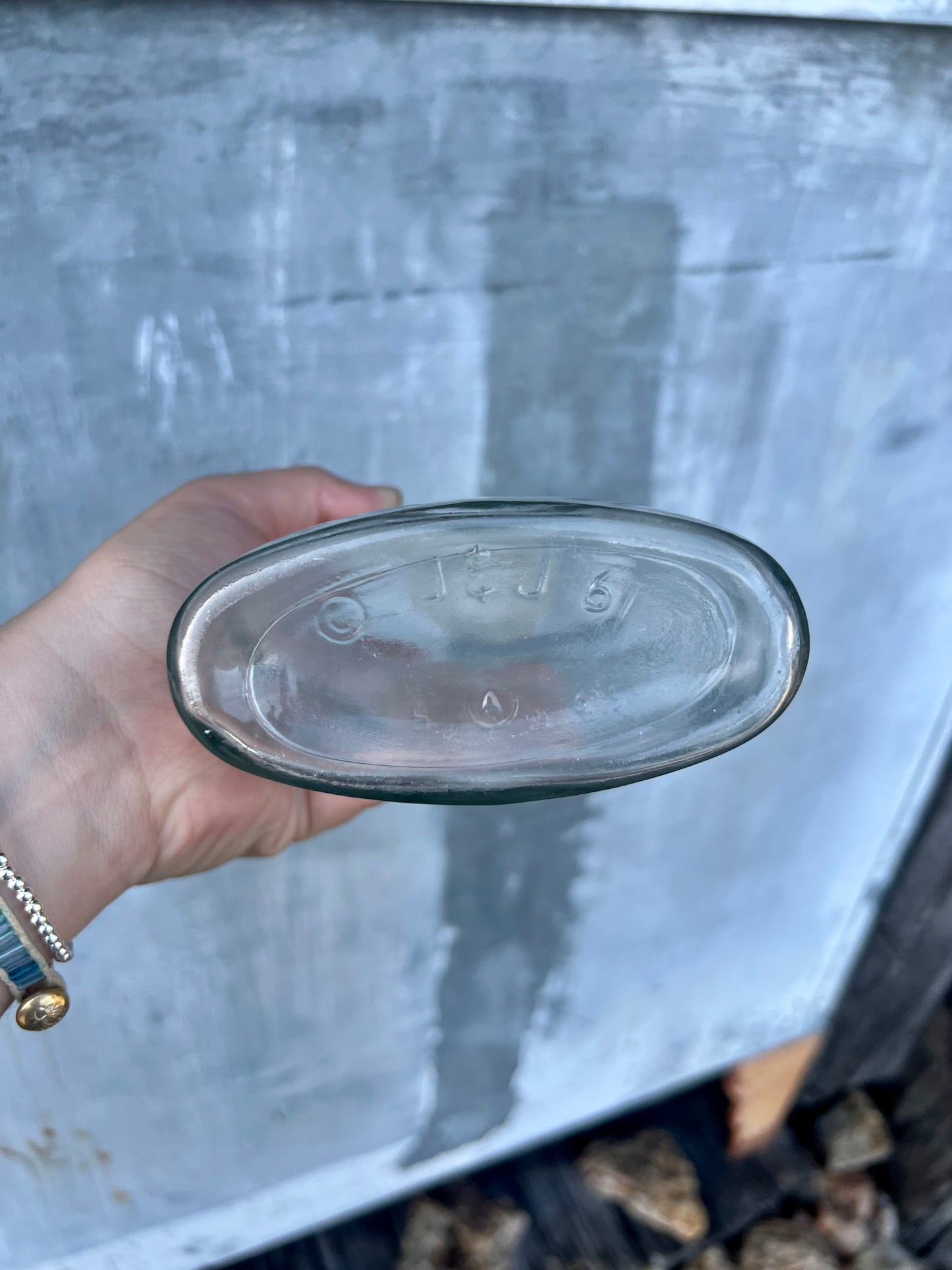 Vintage J & J Glass Apothecary Bottle with Plastic Screw on Lid