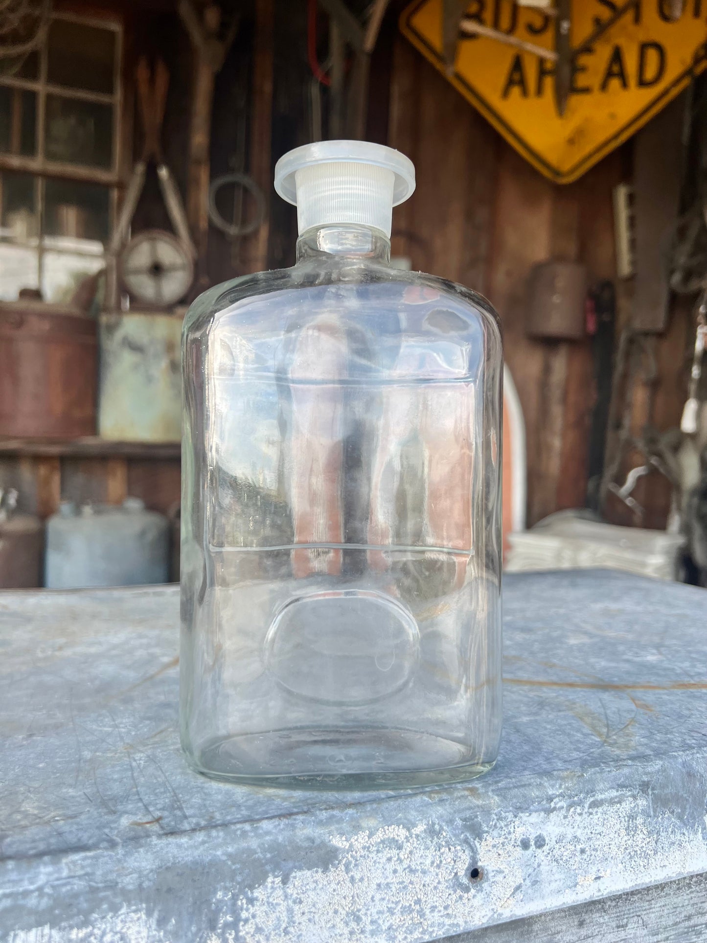 Vintage J & J Glass Apothecary Bottle with Plastic Screw on Lid