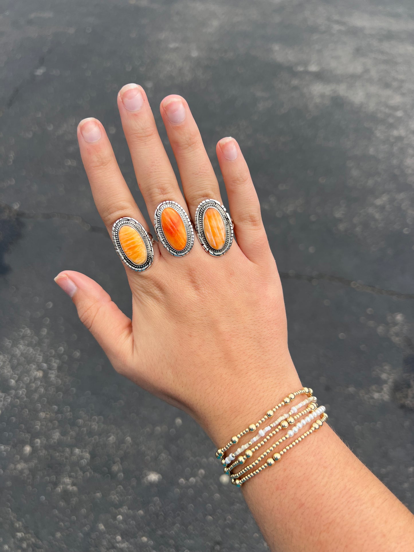 Orange Spiny Oyster Oval Sterling Silver Statement Ring