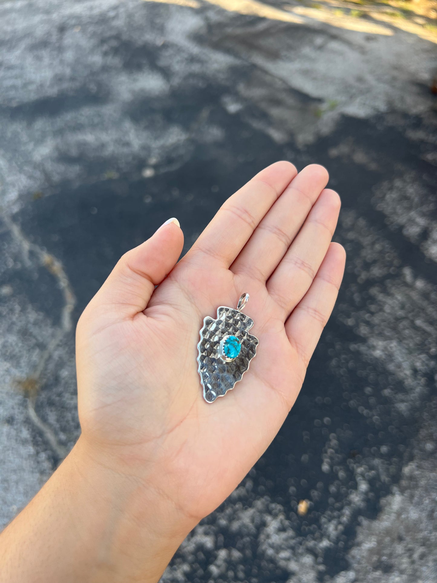 Large Sterling Silver Arrowhead Pendant with Genuine Turquoise Stone