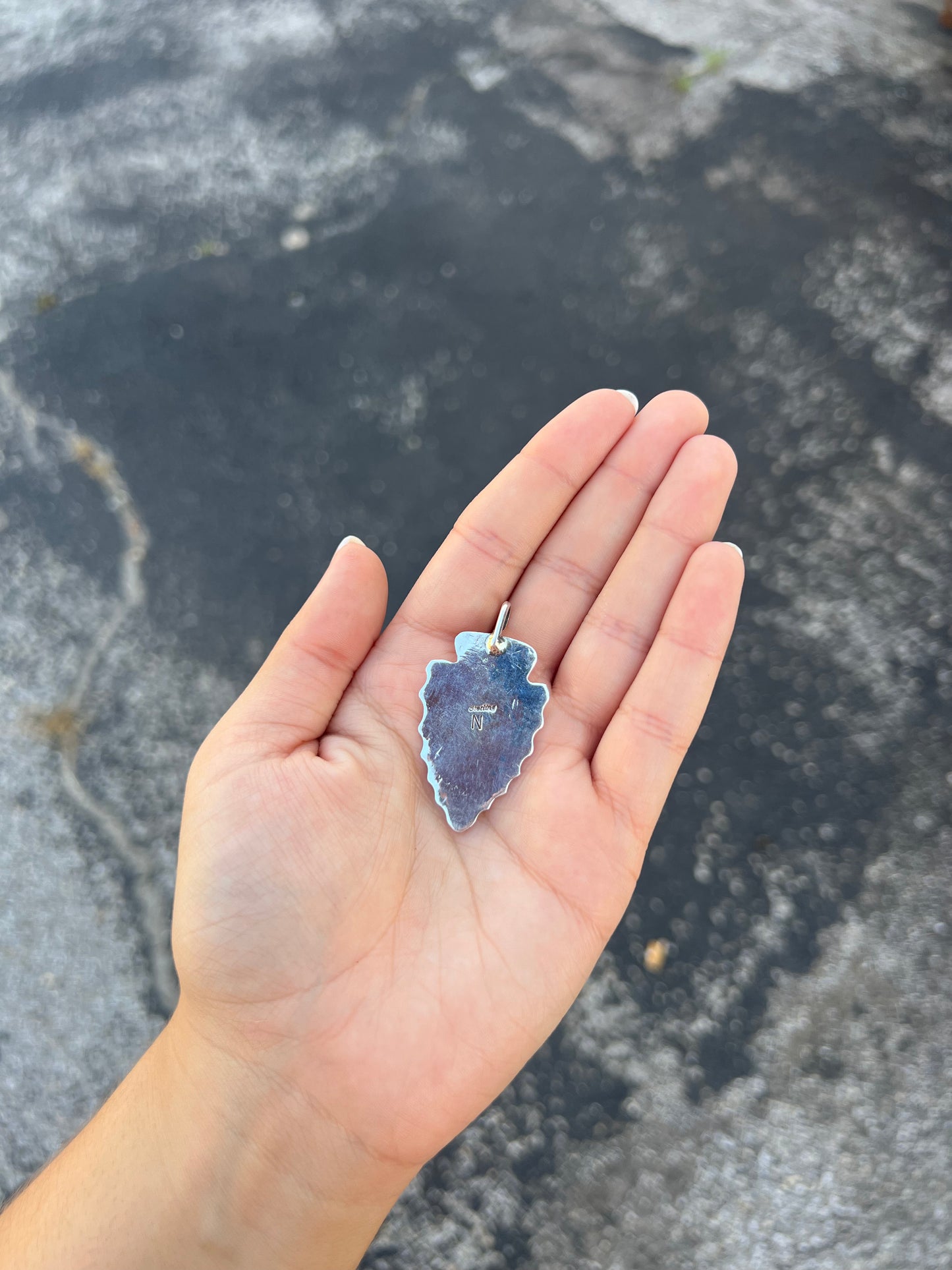 Large Sterling Silver Arrowhead Pendant with Genuine Turquoise Stone