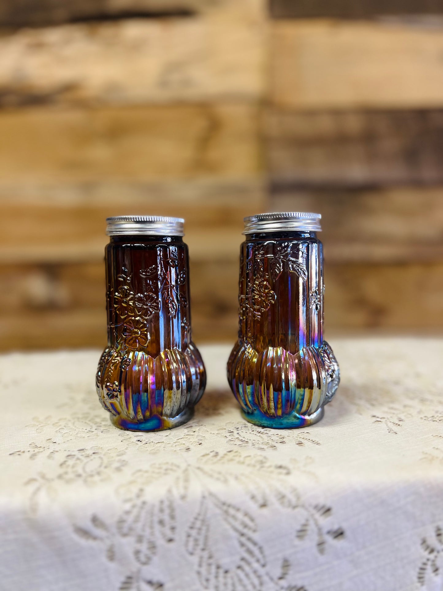 Vintage Carnival Glass Salt and Pepper Shakers - Hard to find!! - Set of 2