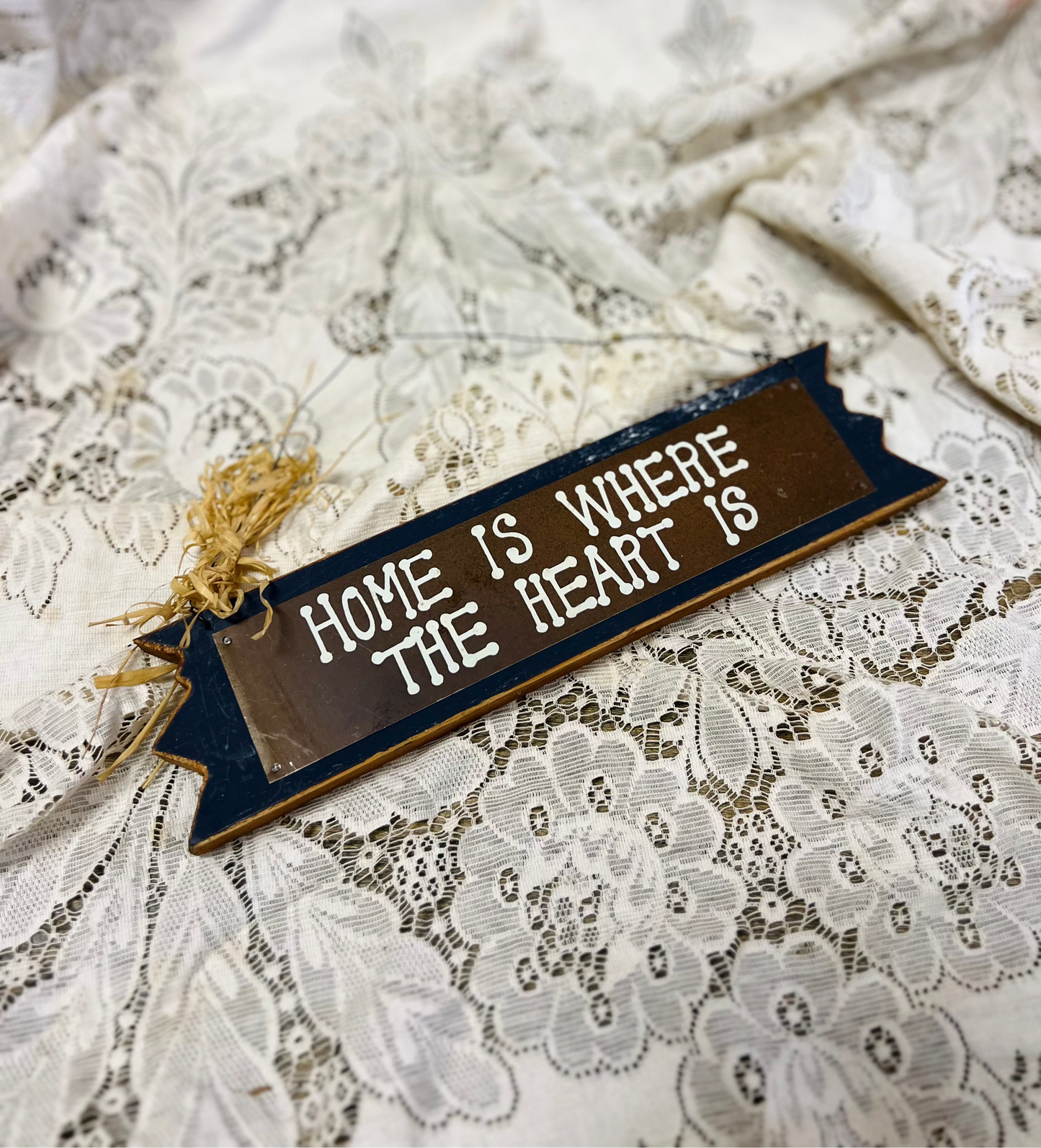 Vintage Wood Home Is Where The Heart Is Sign - With Wire Hanger