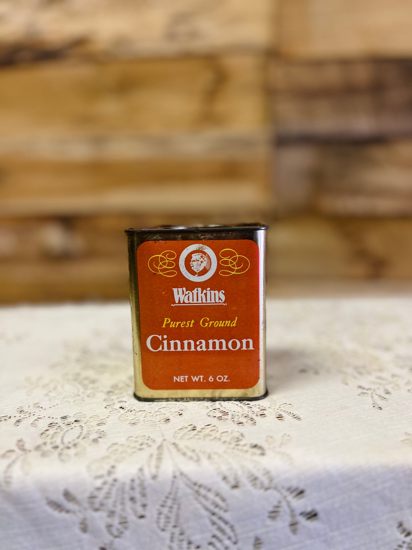 Vintage Watkins Purest Ground Cinnamon Red & Gold Tin