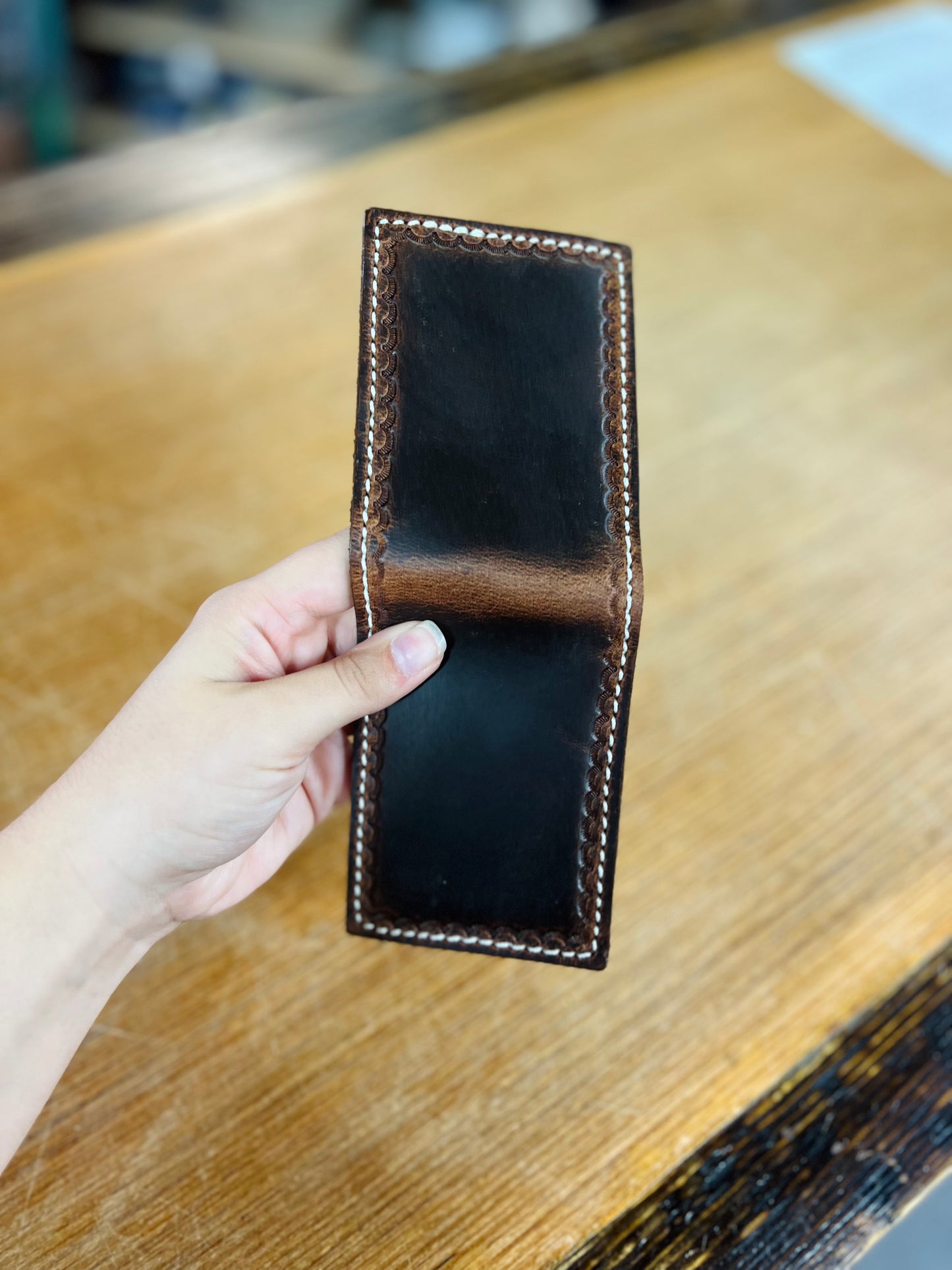 Genuine Leather Folding 2 Pocket Card Holder - Amish Made