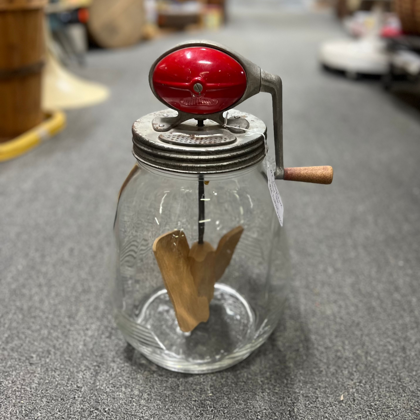 No 8 Dazey Churn Clover Leaf / Tulip Jar "Red Football", Wood Paddles