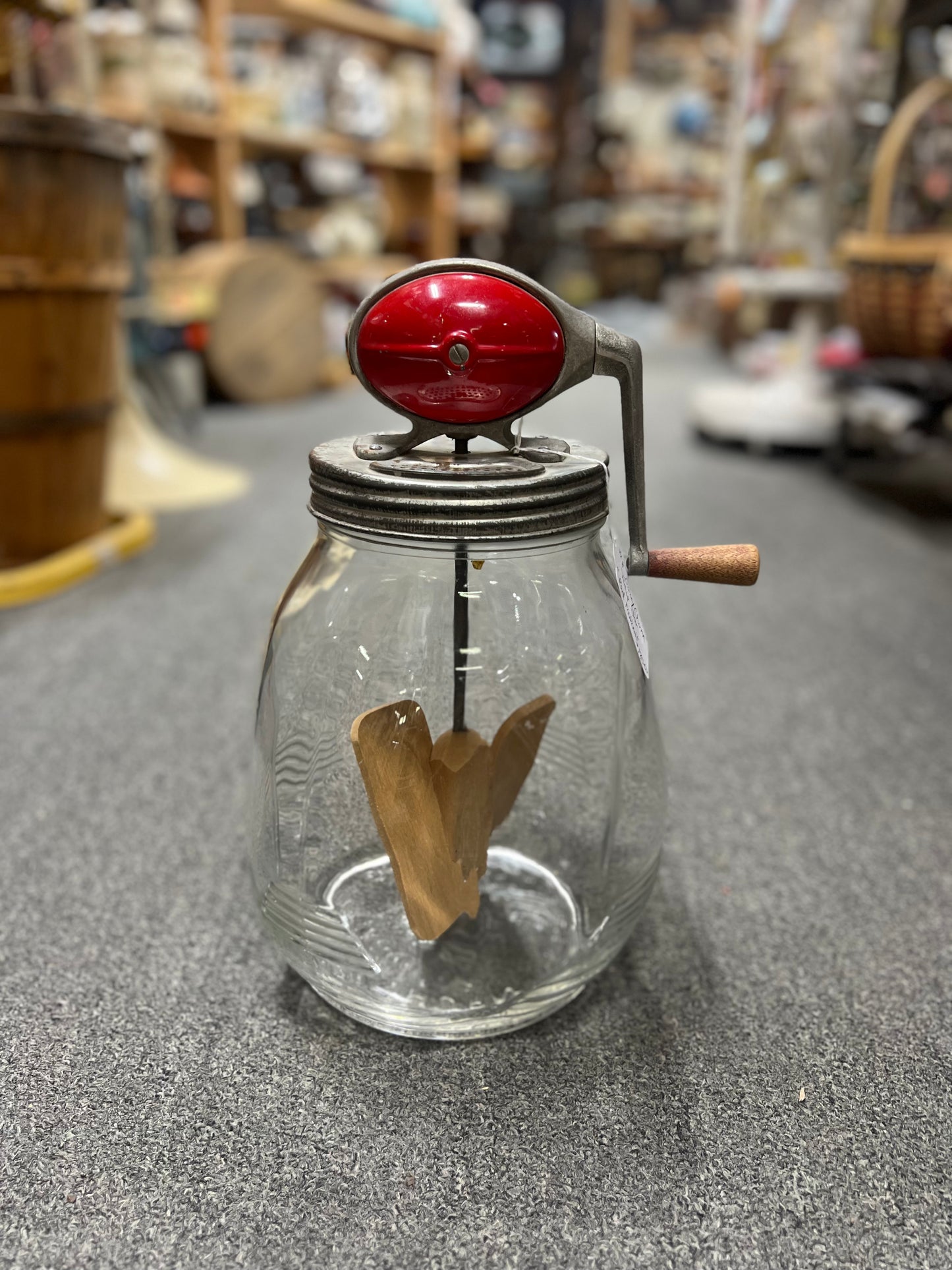 No 8 Dazey Churn Clover Leaf / Tulip Jar "Red Football", Wood Paddles