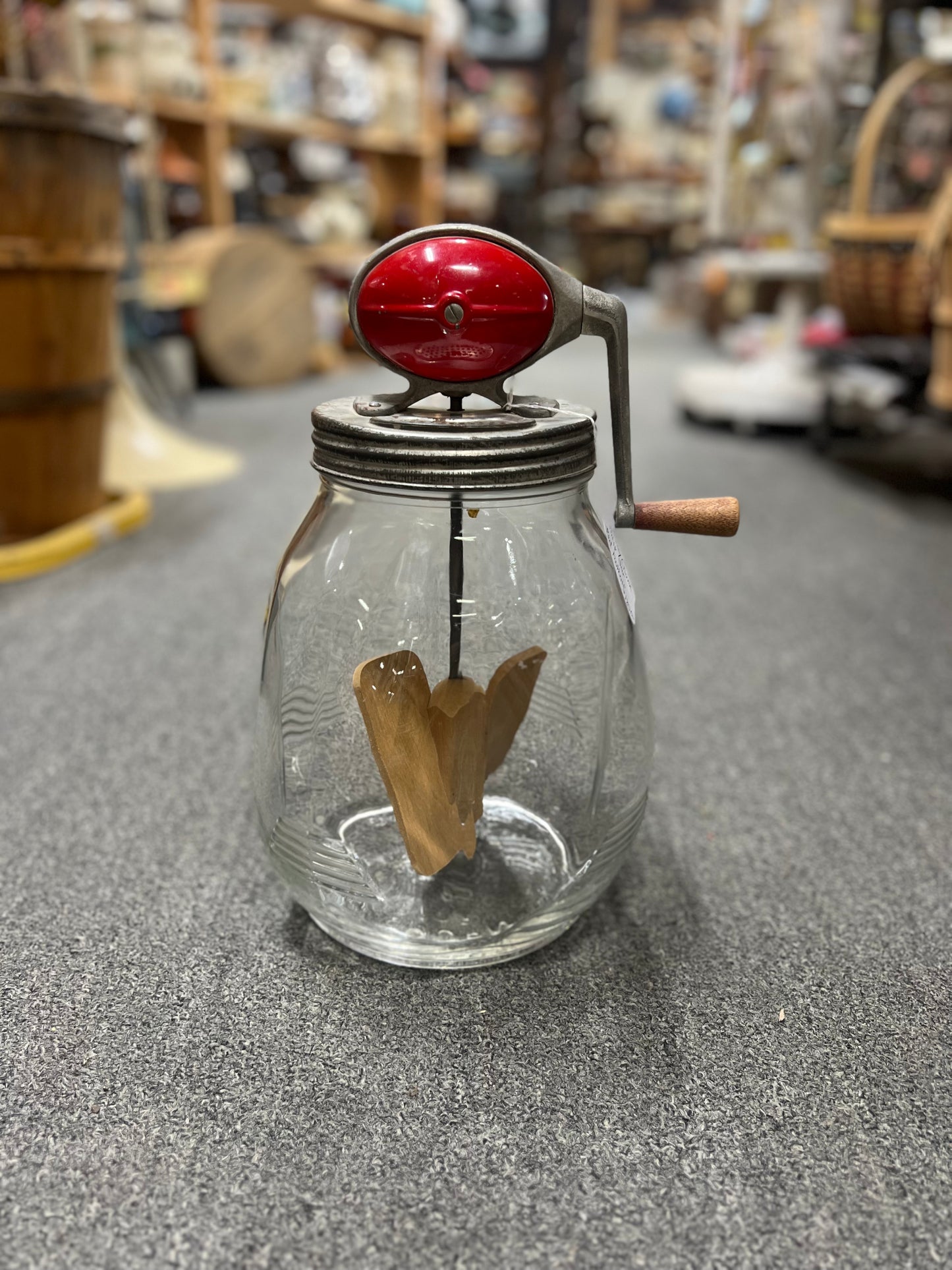 No 8 Dazey Churn Clover Leaf / Tulip Jar "Red Football", Wood Paddles