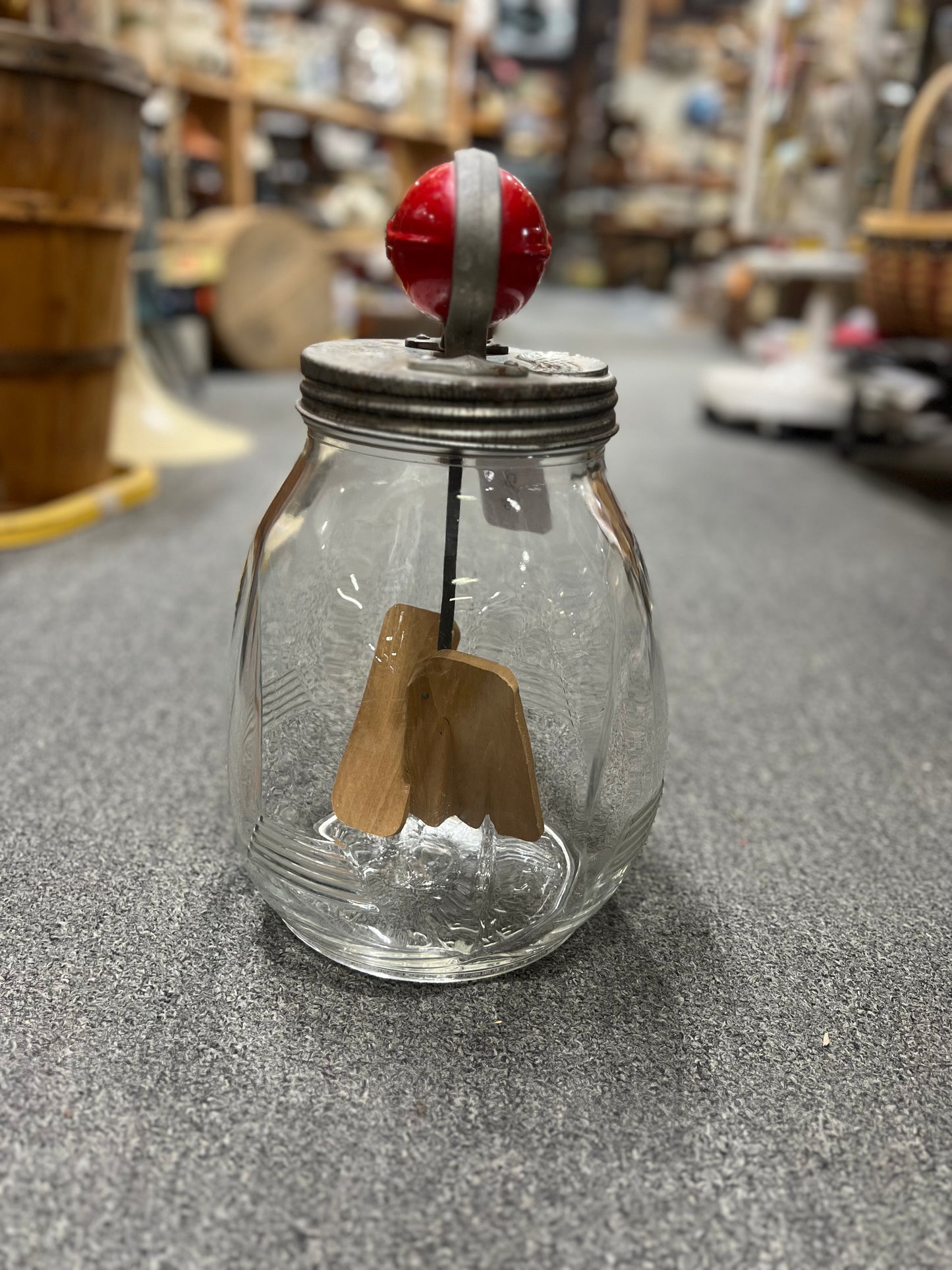 No 8 Dazey Churn Clover Leaf / Tulip Jar "Red Football", Wood Paddles