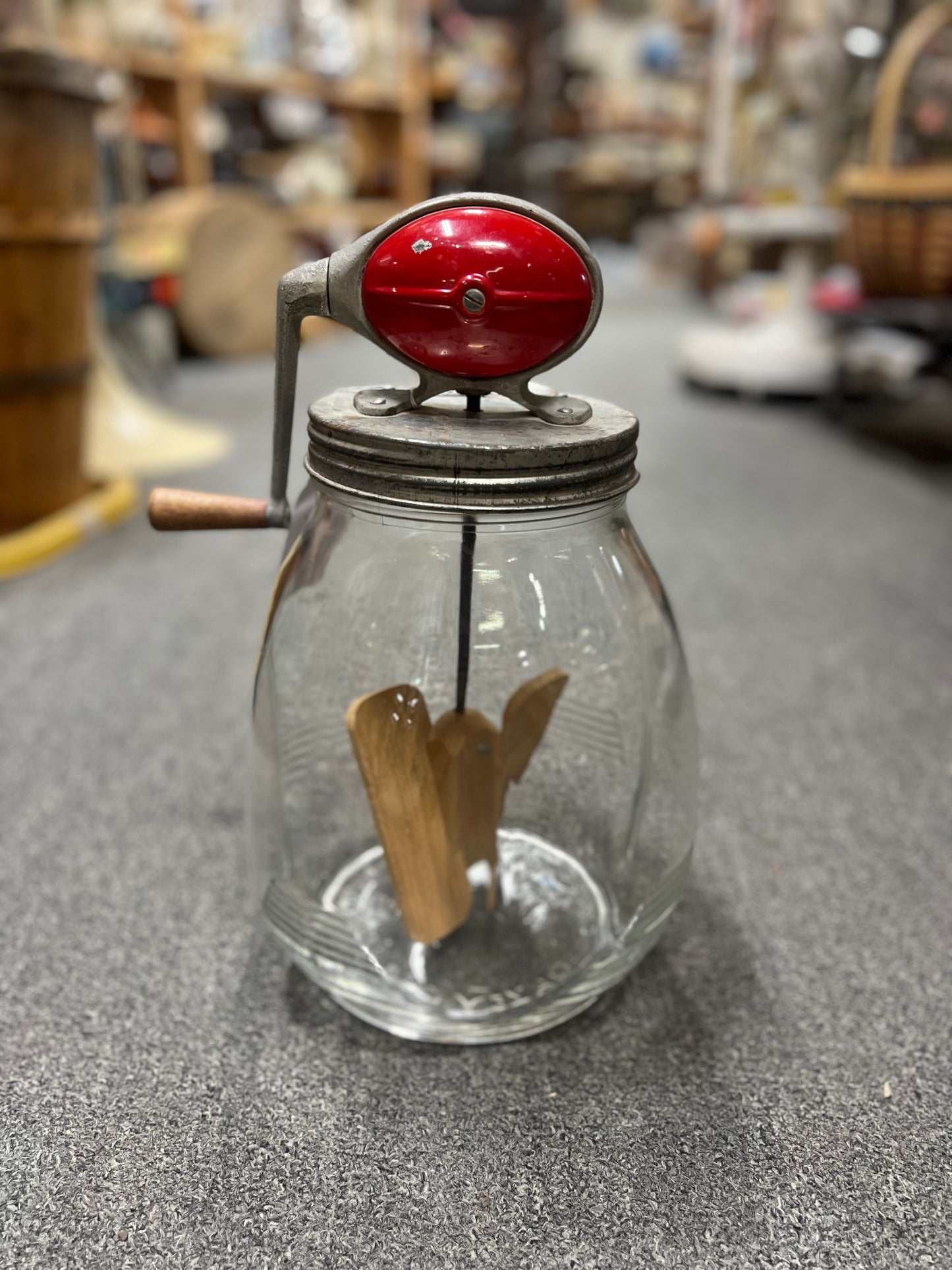 No 8 Dazey Churn Clover Leaf / Tulip Jar "Red Football", Wood Paddles