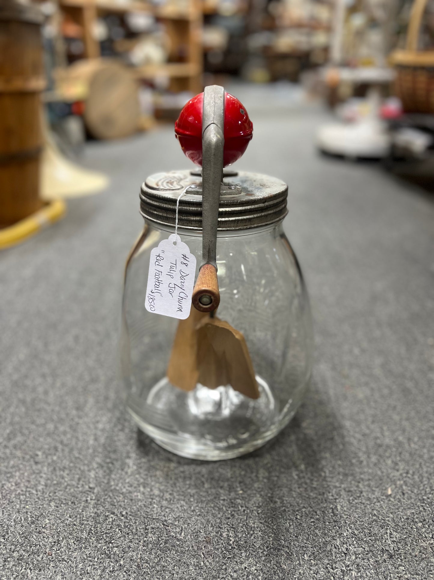 No 8 Dazey Churn Clover Leaf / Tulip Jar "Red Football", Wood Paddles