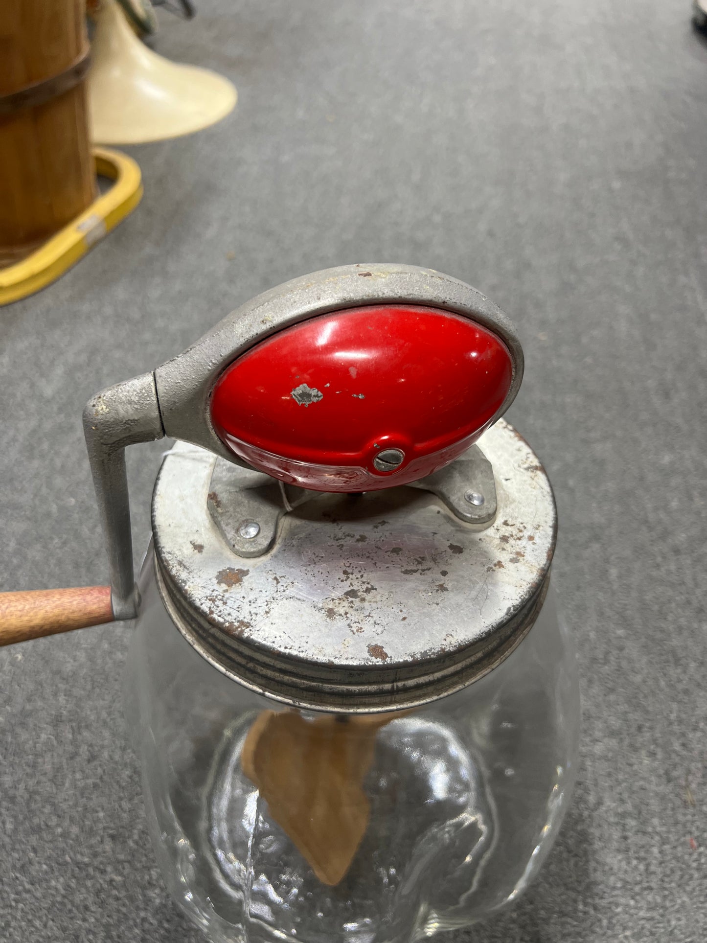 No 8 Dazey Churn Clover Leaf / Tulip Jar "Red Football", Wood Paddles