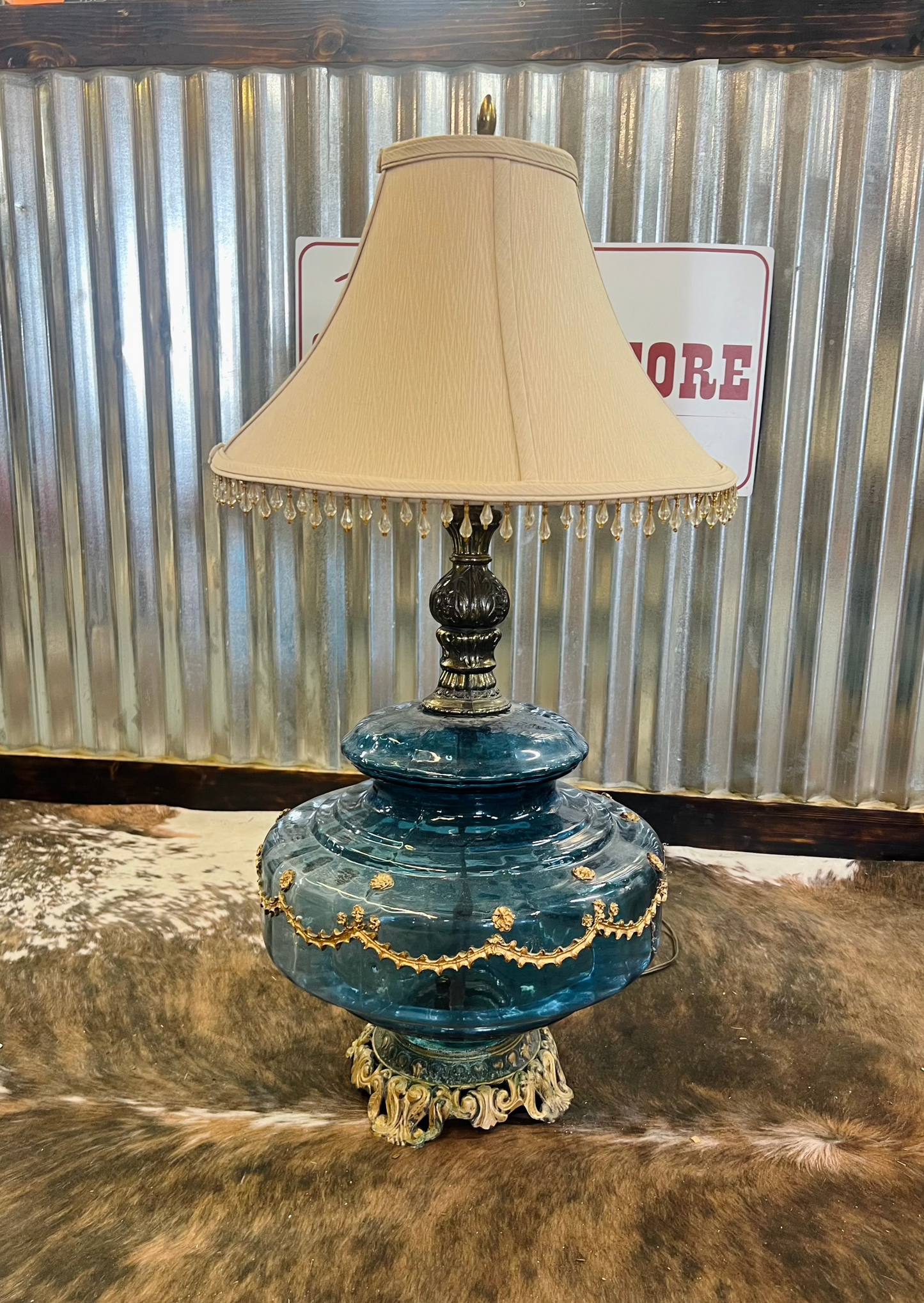 Vintage Beautiful Blue Accurate Casting Co Base Lamp with Shade