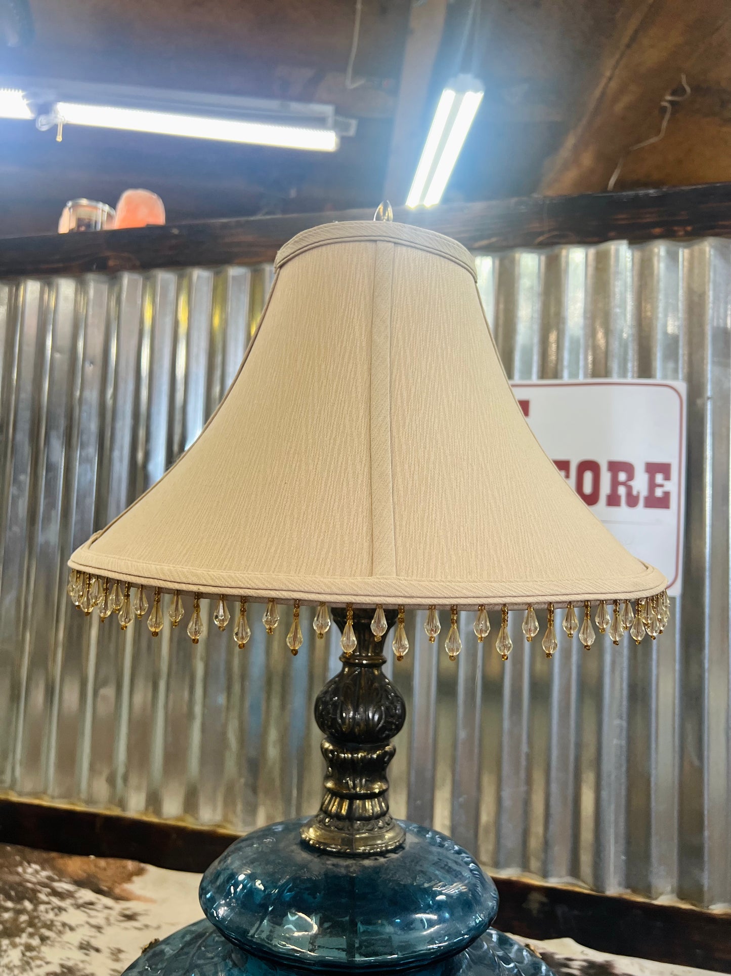 Vintage Beautiful Blue Accurate Casting Co Base Lamp with Shade