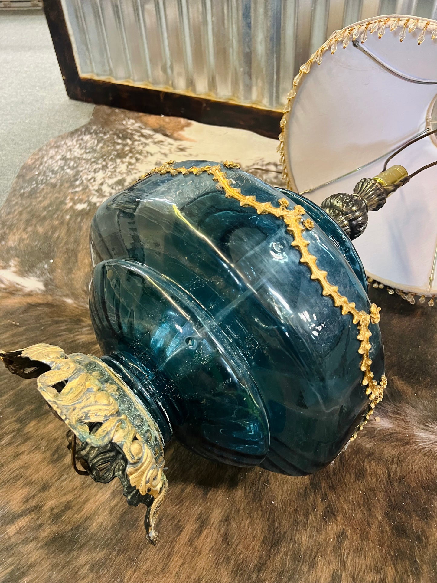 Vintage Beautiful Blue Accurate Casting Co Base Lamp with Shade
