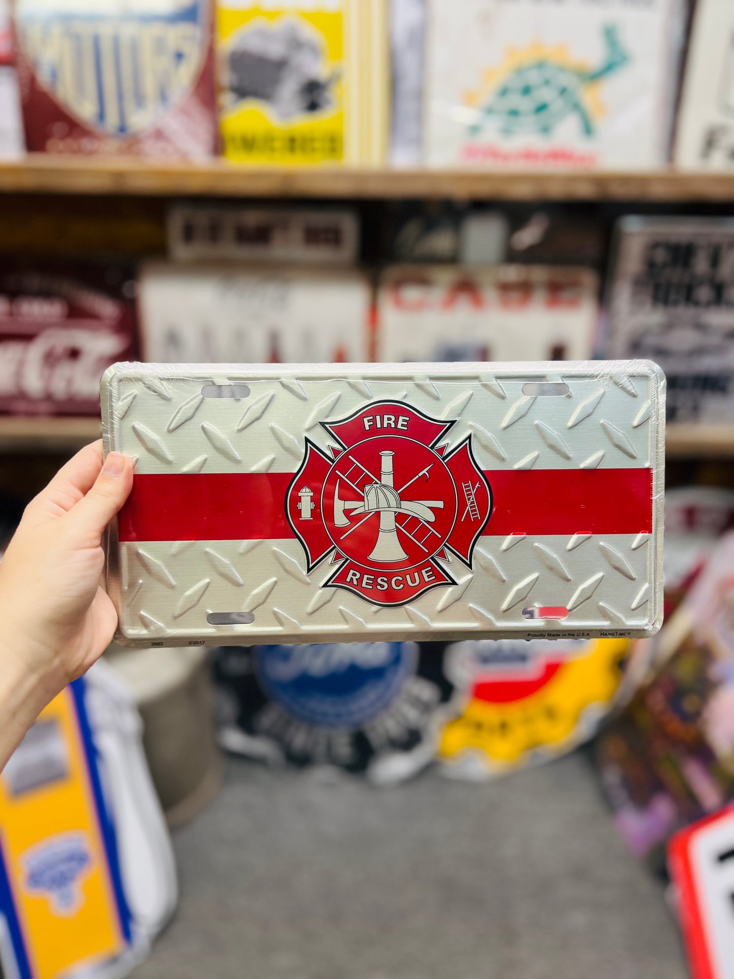 Firefighter Red Line License Plate