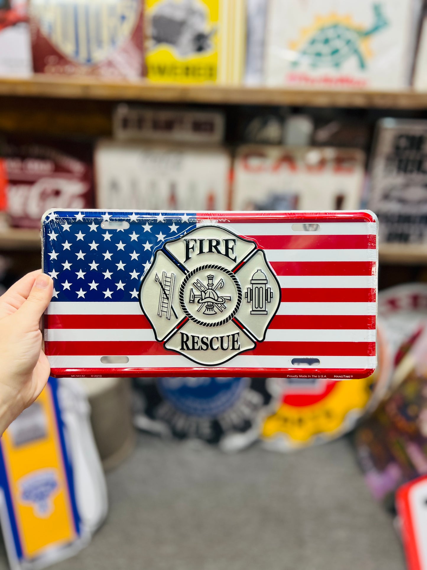 Flag Fire Rescue License Plate