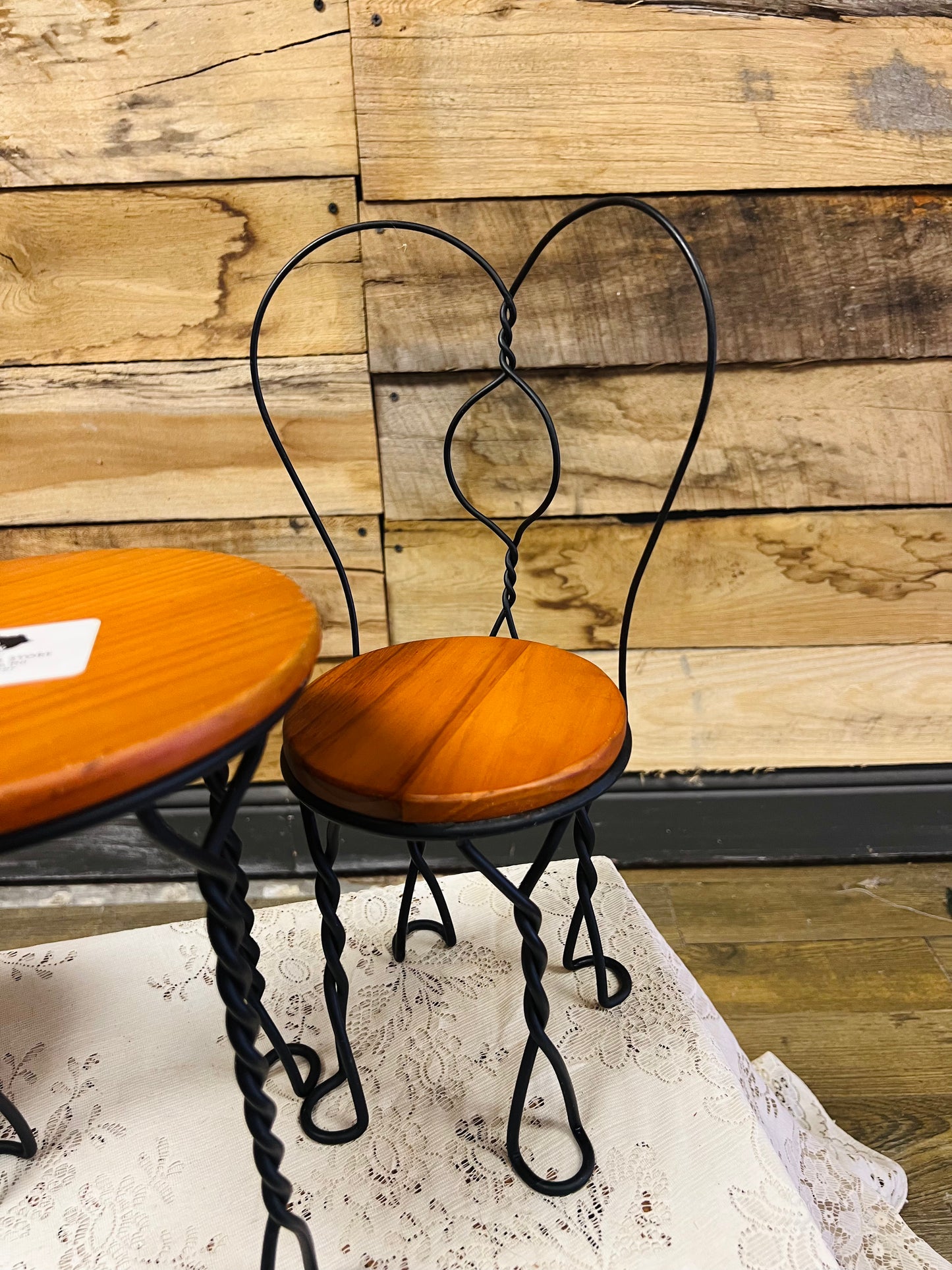 Vintage Iron Heart Wood Table and Chairs - Doll Sized