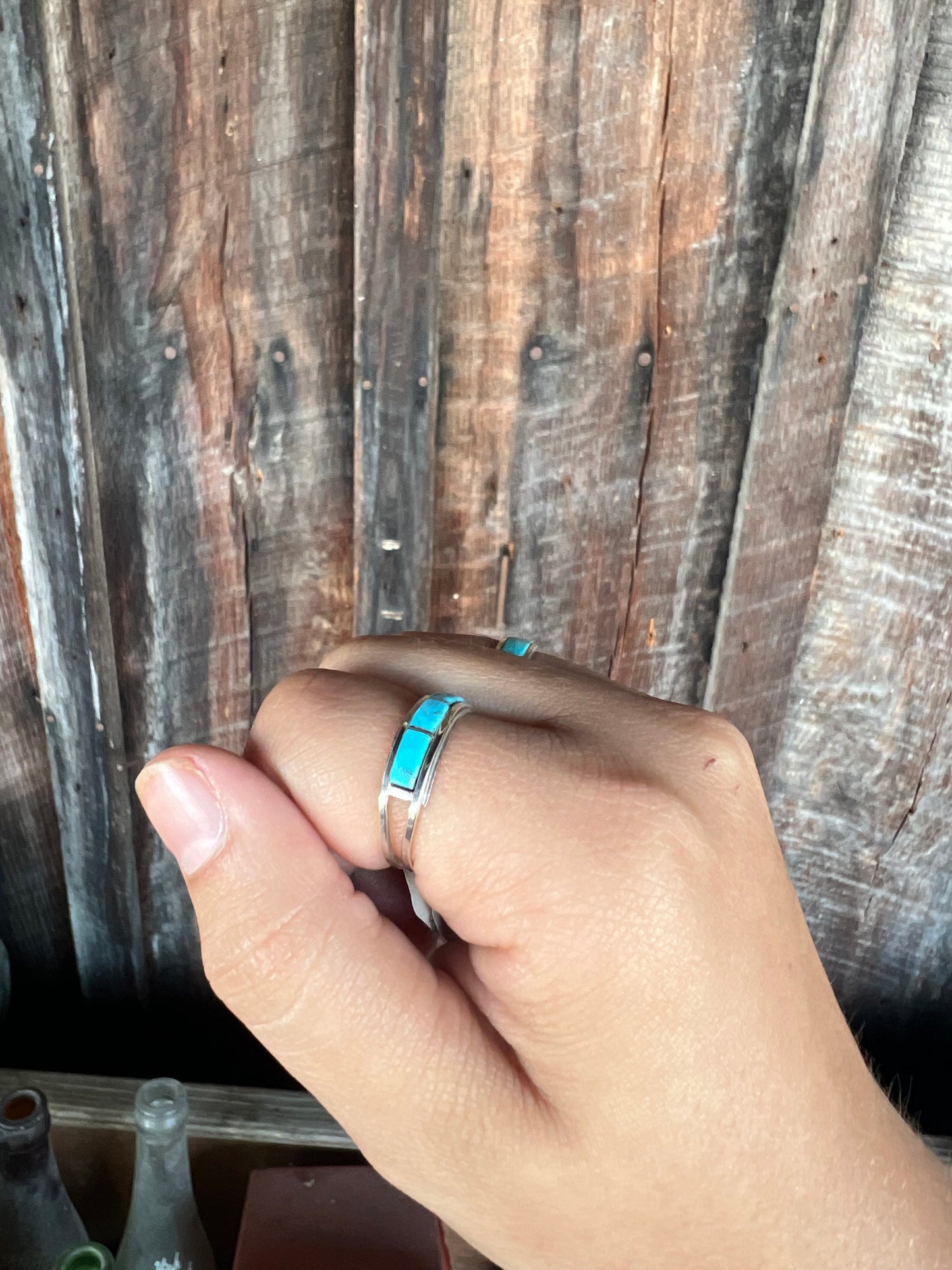 Genuine Turquoise 4 Stone Inlay Ring