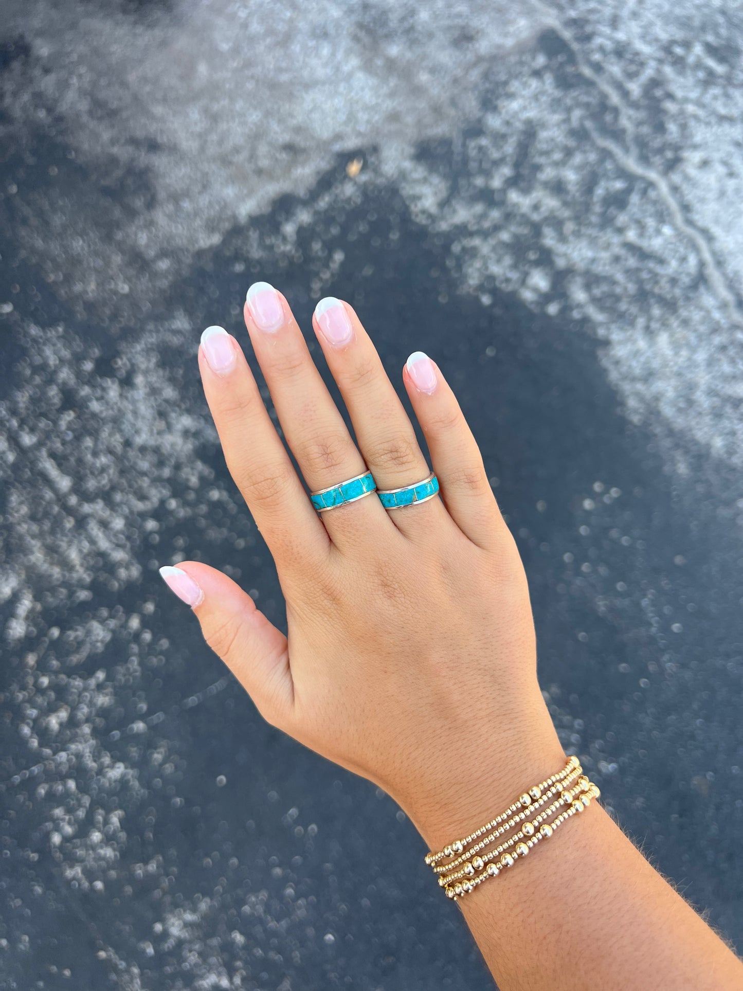 Genuine Turquoise 4 Stone Inlay Ring