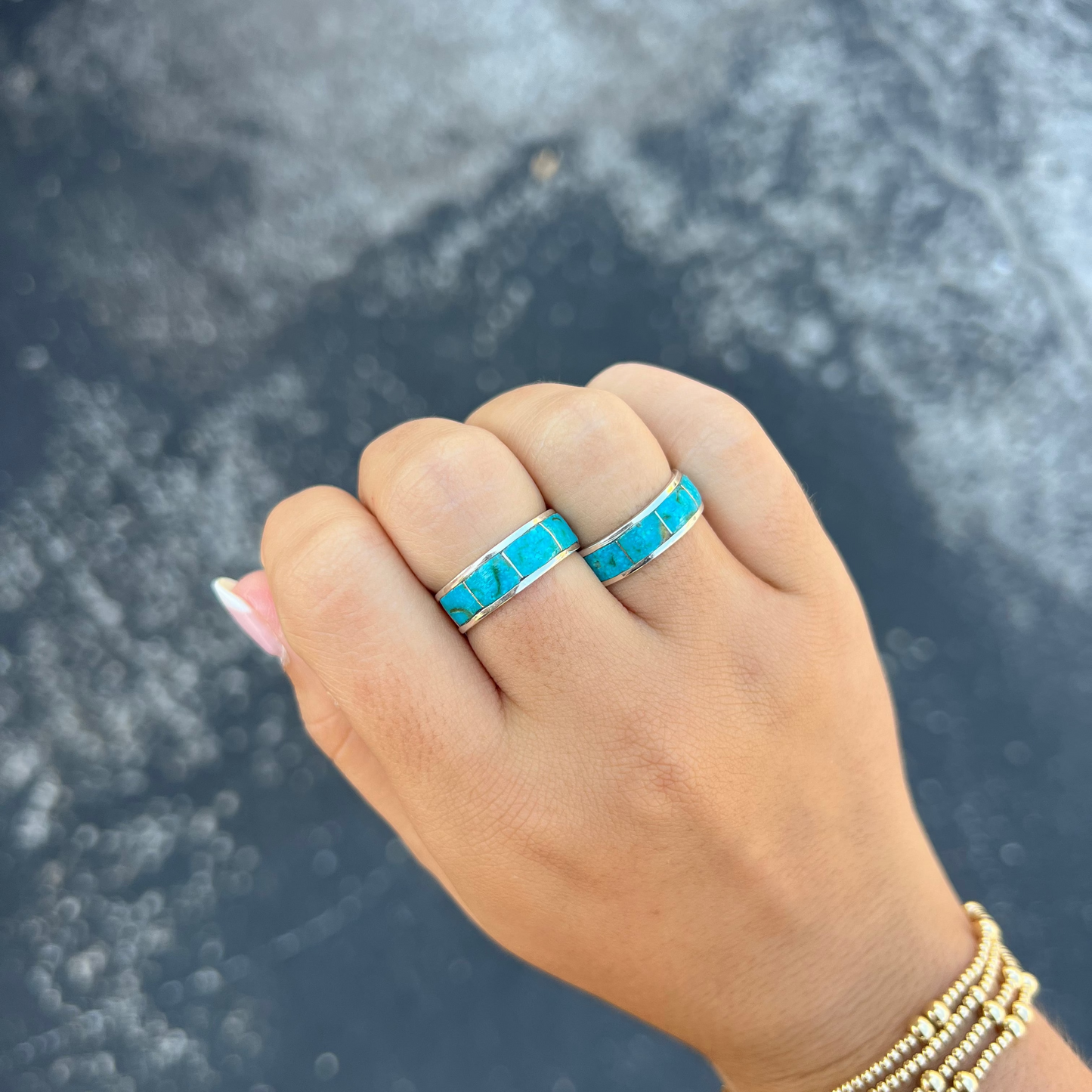 Genuine Turquoise 4 Stone Inlay Ring