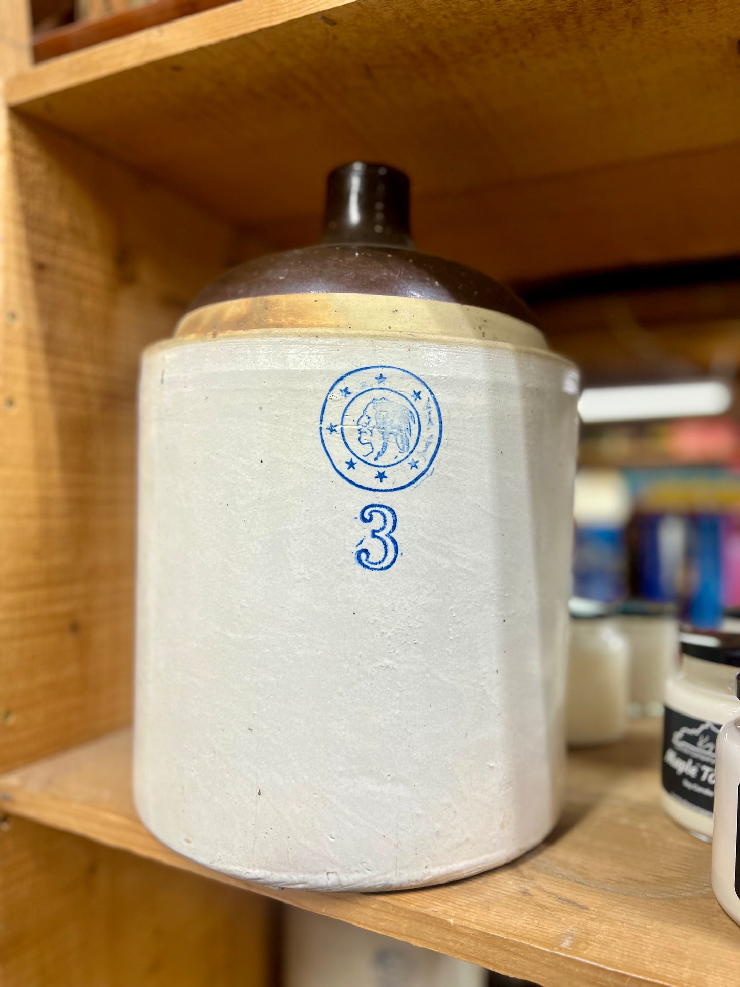 Number 3 Indian Head Louisville Pottery Stoneware Jug- Extremely Rare size # 3