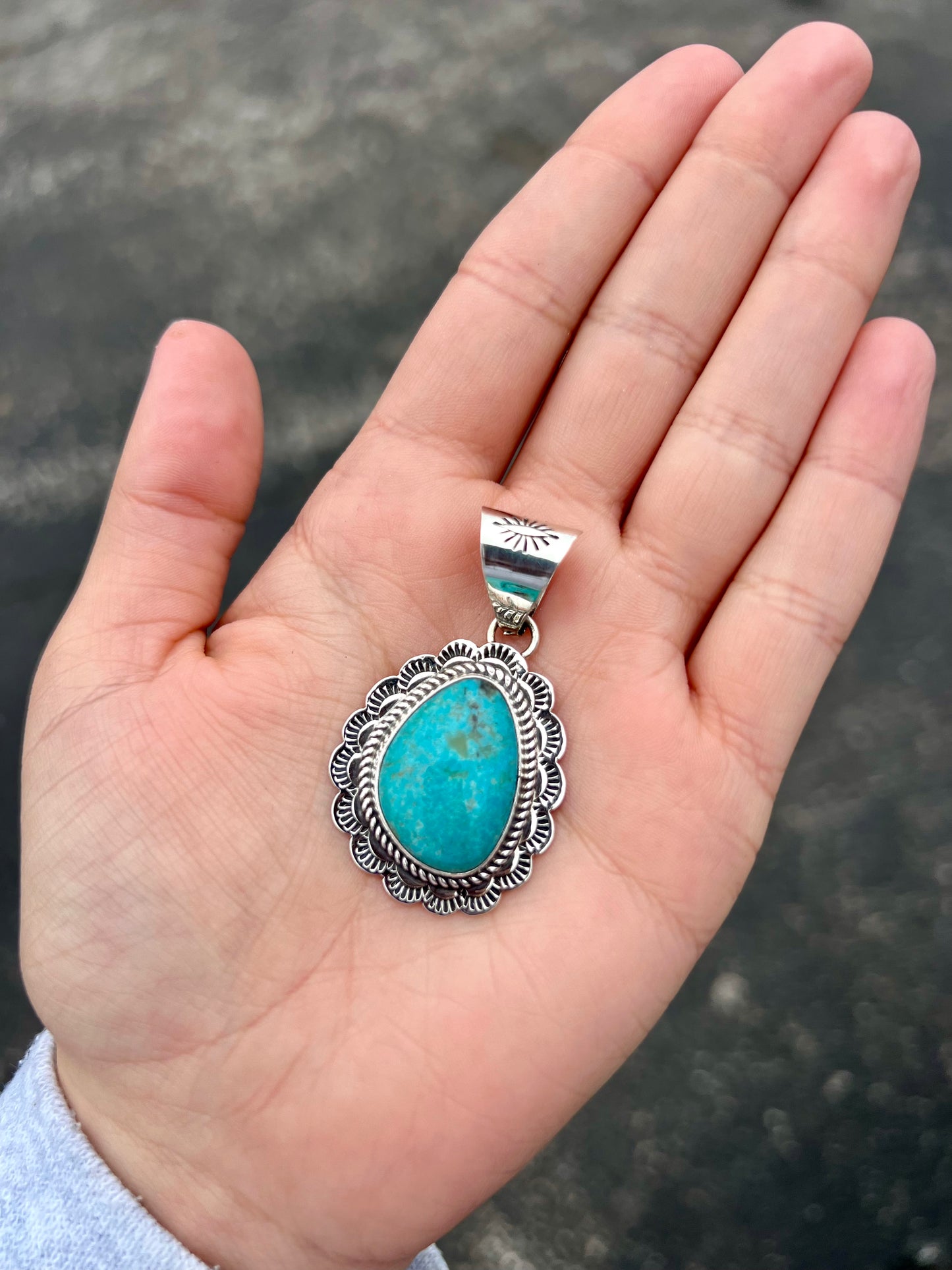 Sonoran Gold Turquoise Sterling Silver Scalloped Pendant