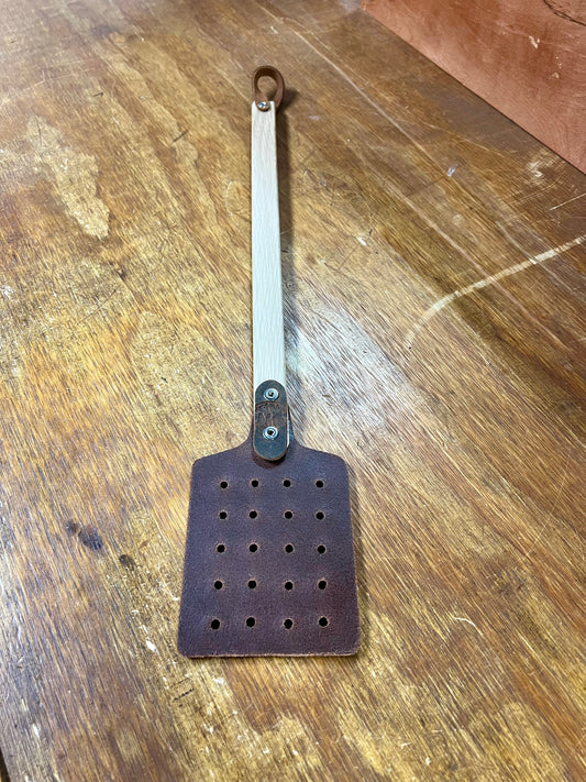 Local Amish Made Genuine Leather Fly Swatter with Wood Handle - Plain