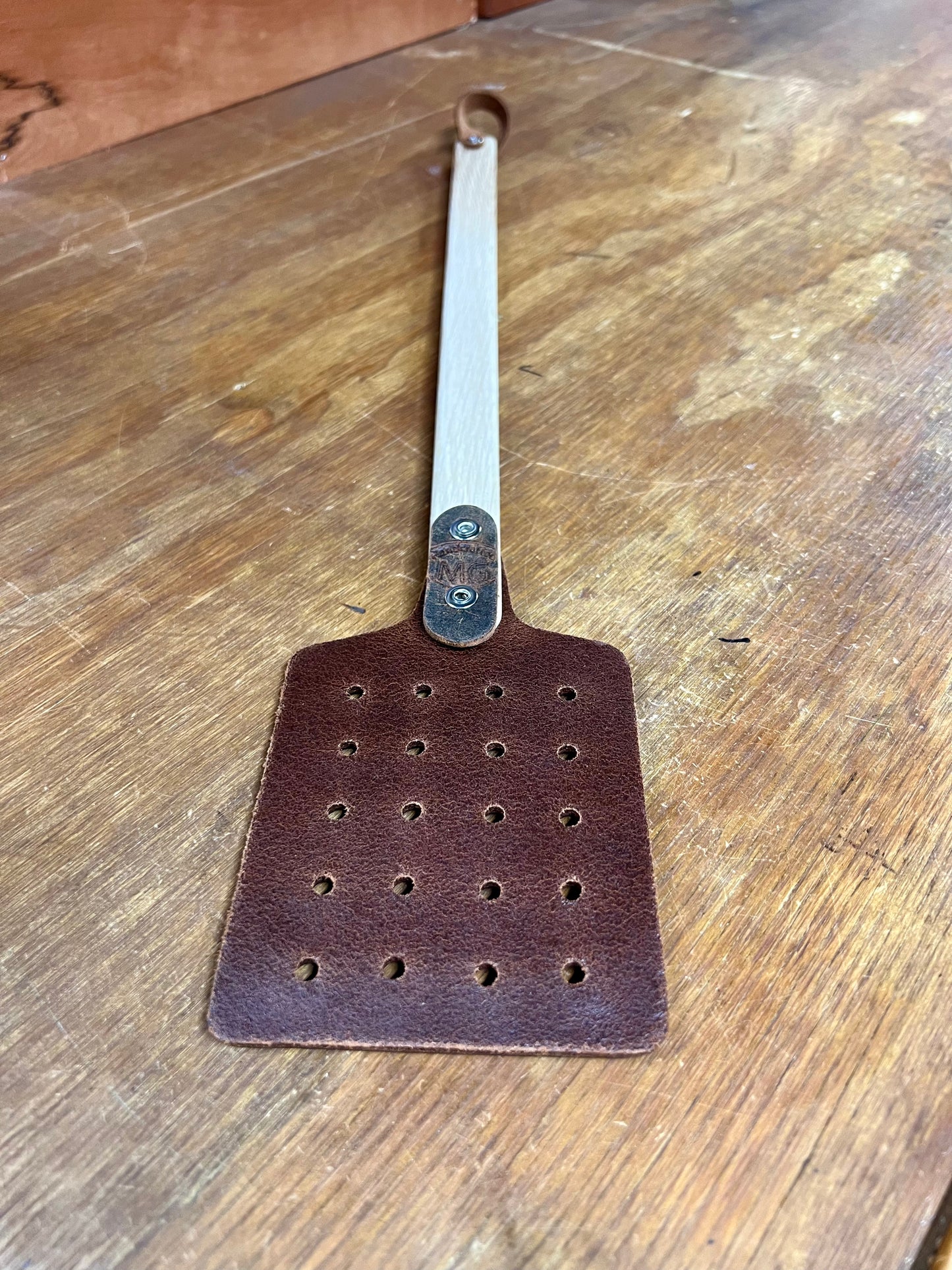 Local Amish Made Genuine Leather Fly Swatter with Wood Handle - Plain