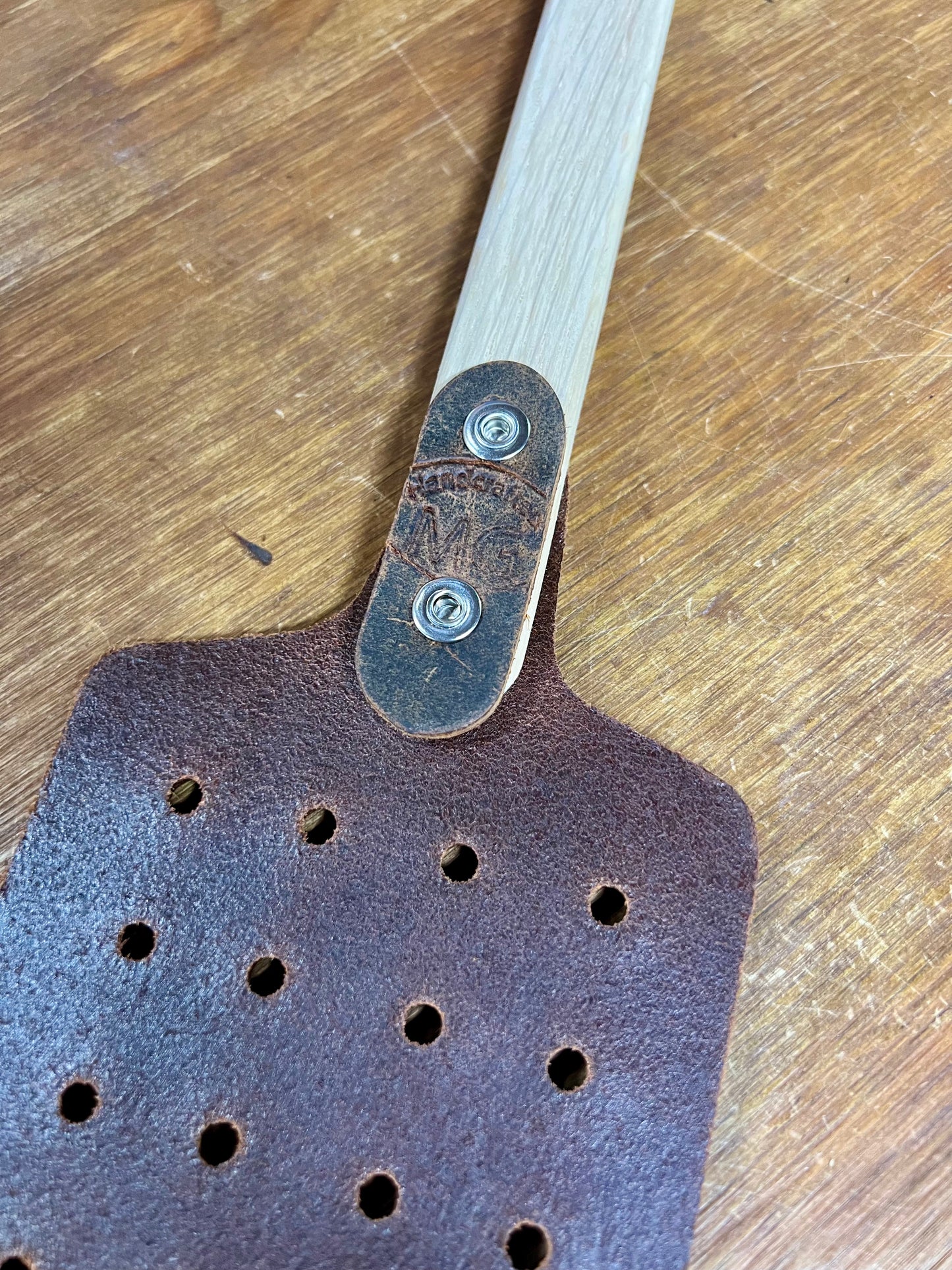 Local Amish Made Genuine Leather Fly Swatter with Wood Handle - Plain