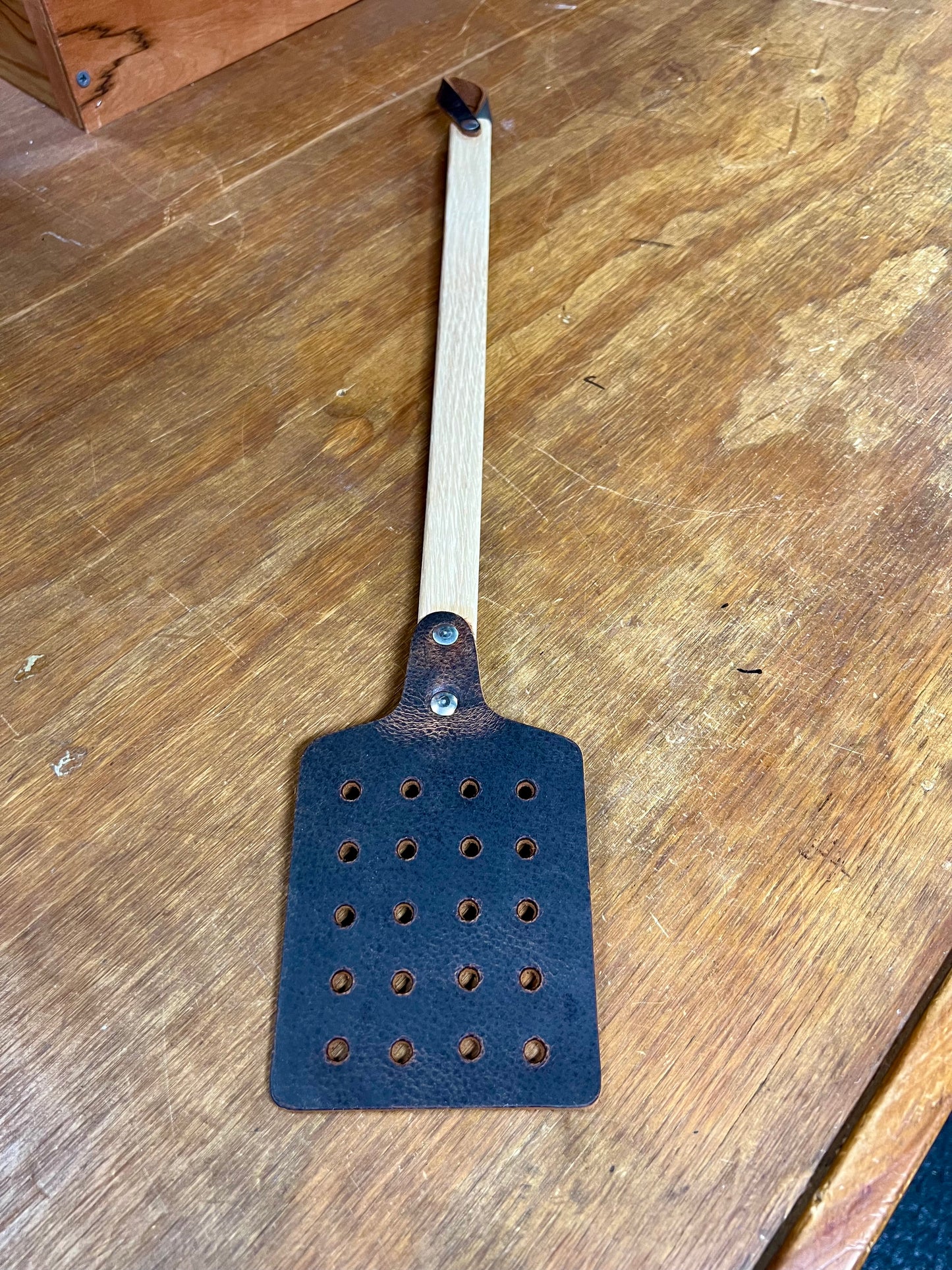 Local Amish Made Genuine Leather Fly Swatter with Wood Handle - Plain