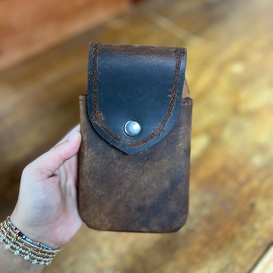 Genuine Leather Barbed Wire Phone Case - Local Amish Made