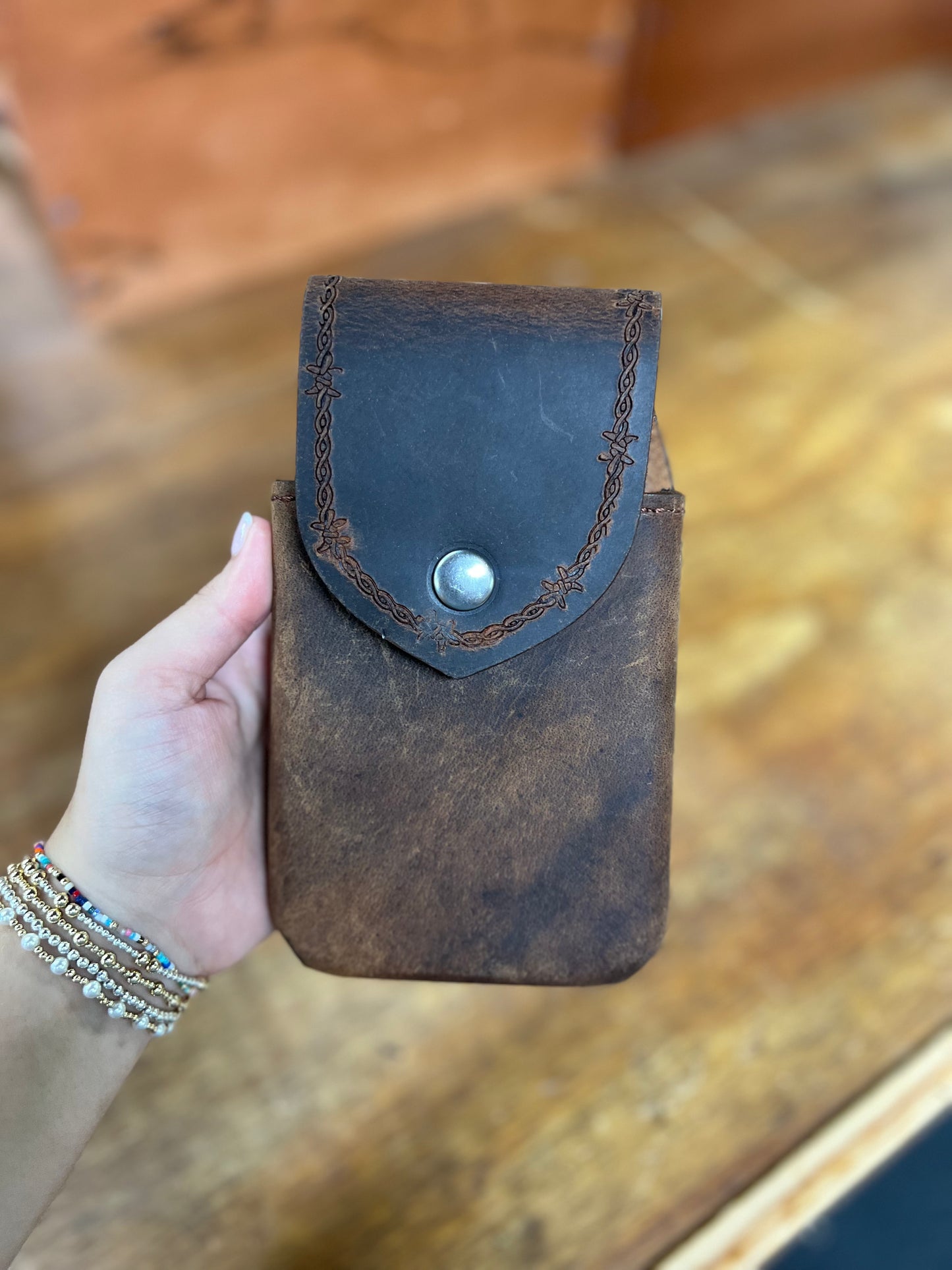 Genuine Leather Barbed Wire Phone Case - Local Amish Made