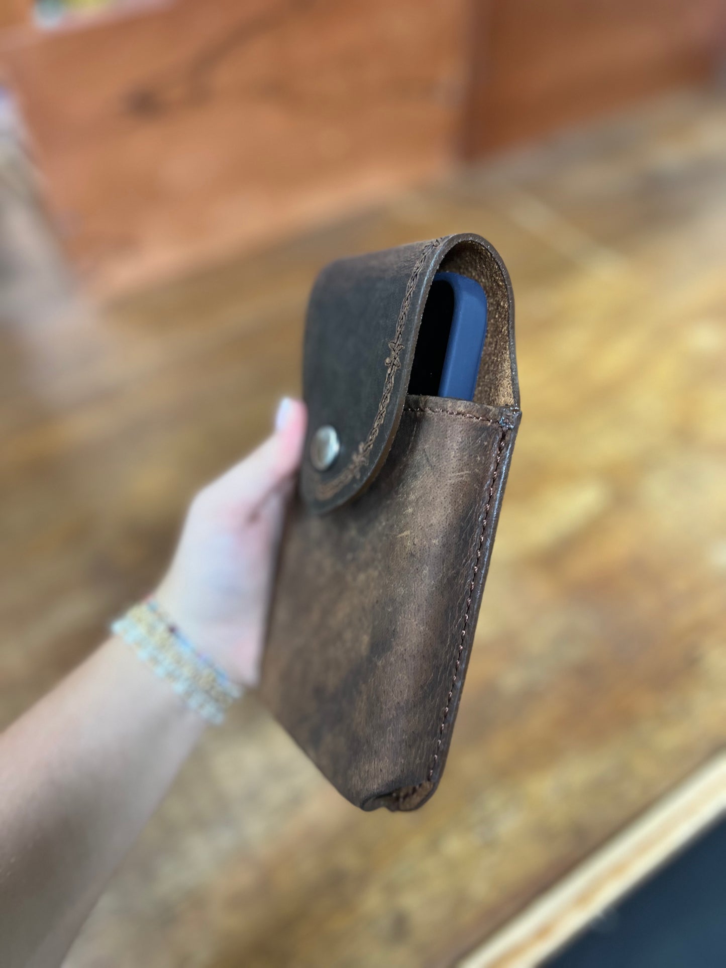 Genuine Leather Barbed Wire Phone Case - Local Amish Made