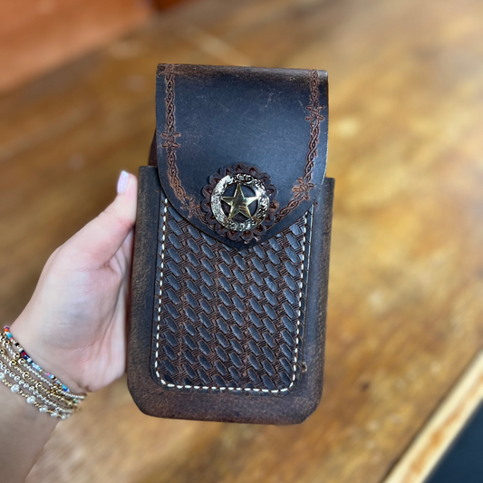 Genuine Leather Tooled Phone Case with Star - Local Amish Made