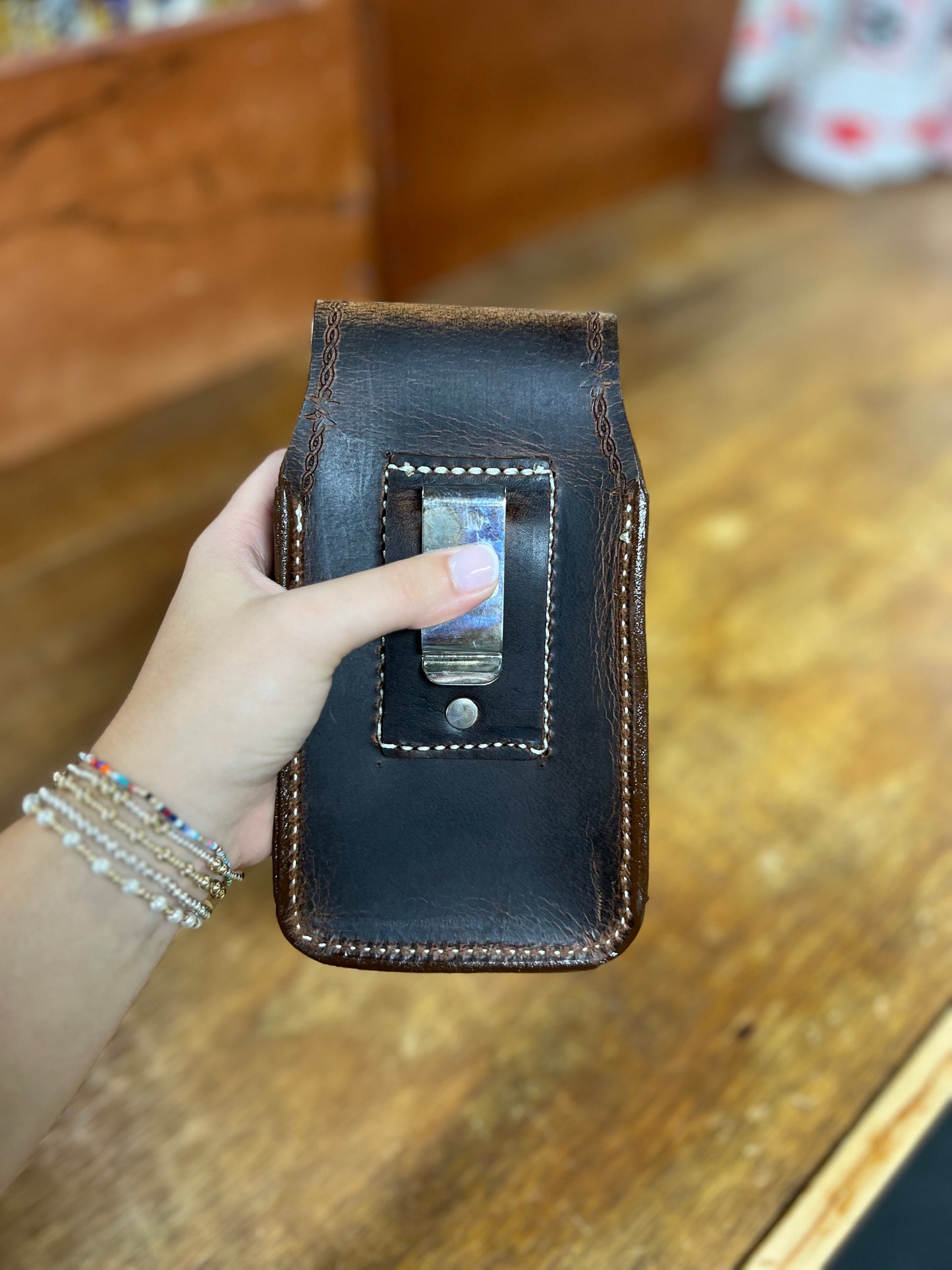 Genuine Leather Tooled Phone Case with Star - Local Amish Made