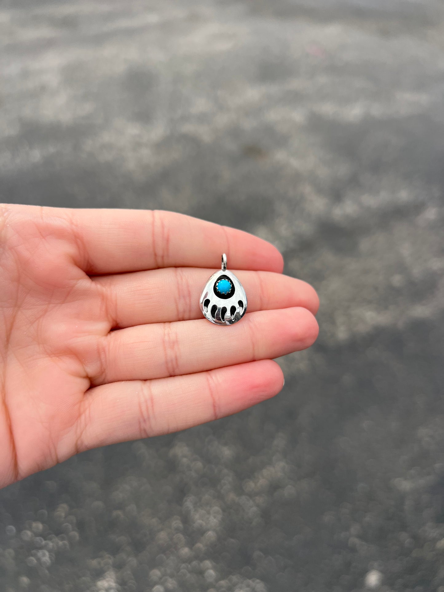 Bear Paw Shadowbox Genuine Turquoise Sterling Silver Pendant