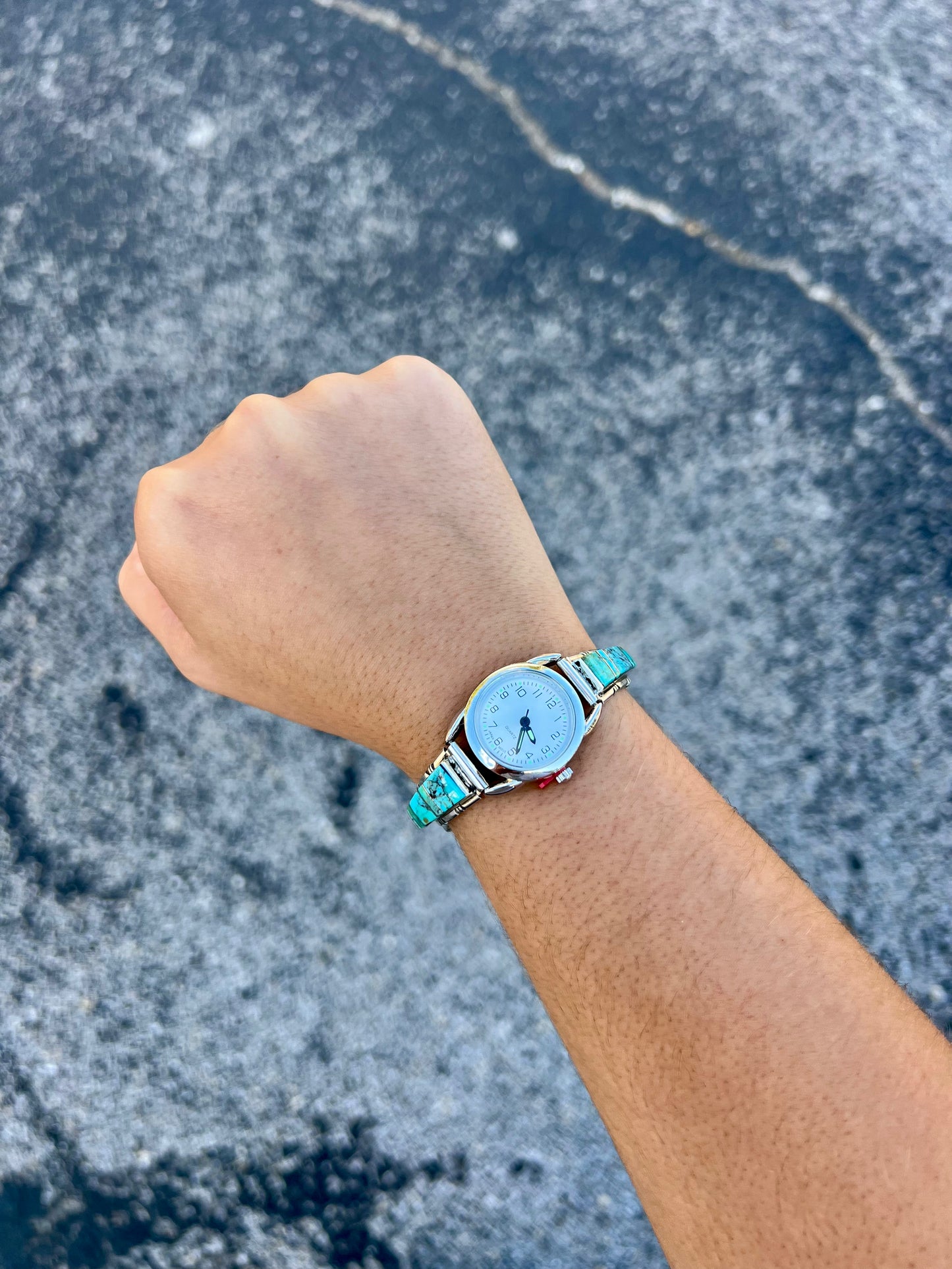Navajo Inlay Genuine Turquoise Sterling Silver Watch