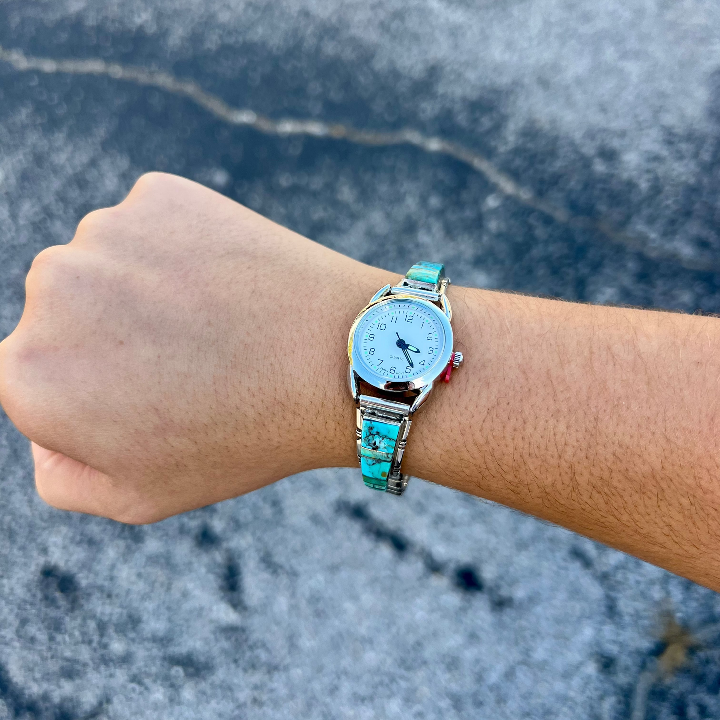 Navajo Inlay Genuine Turquoise Sterling Silver Watch